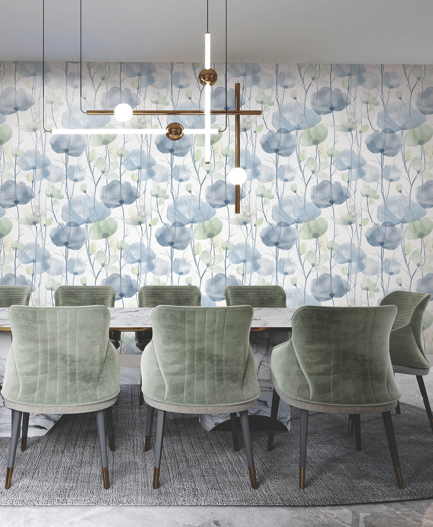 Cotswolds Poppies Blue Floral Wallpaper
