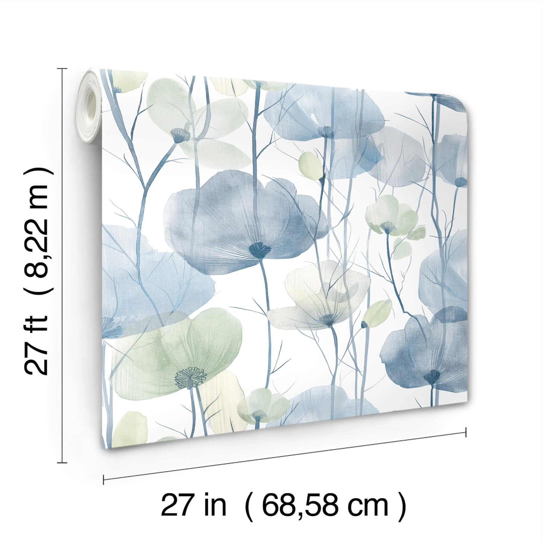 Cotswolds Poppies Blue Floral Wallpaper