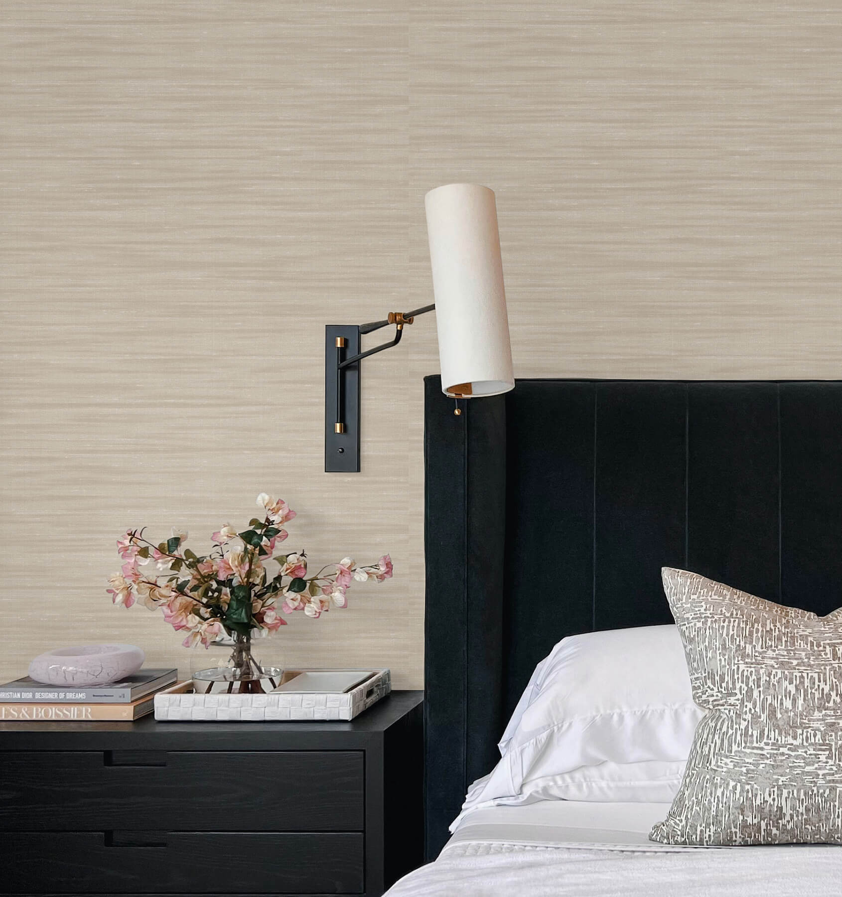 Sari Silk Beige Faux Fabric Wallpaper