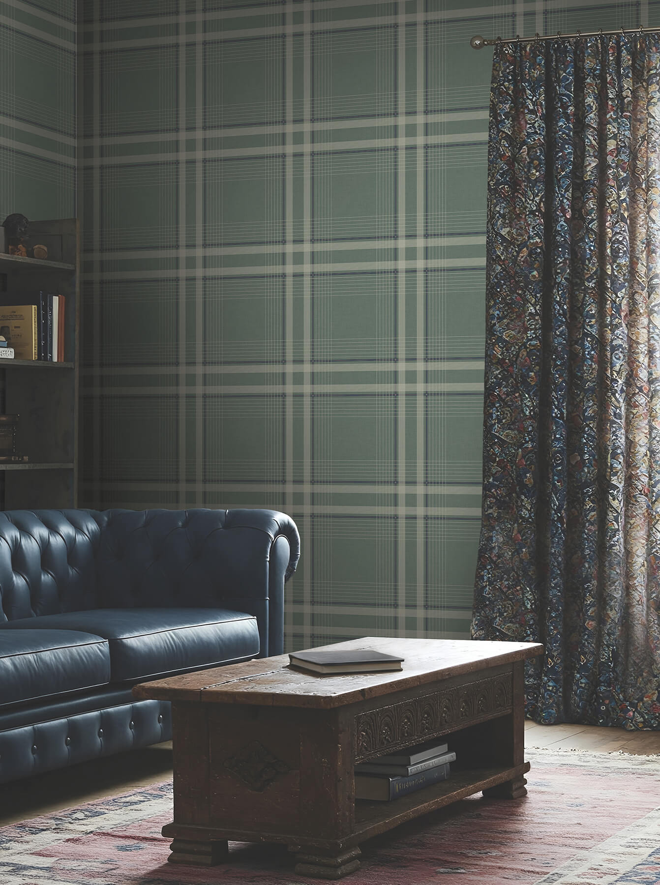 1102-country-club-plaid-green-faux-linen-wallpaper-2.jpg Country Club Plaid Green Faux Linen Wallpaper