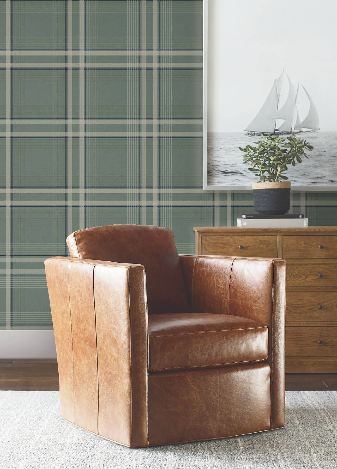 1102-country-club-plaid-green-faux-linen-wallpaper-3.jpg Country Club Plaid Green Faux Linen Wallpaper