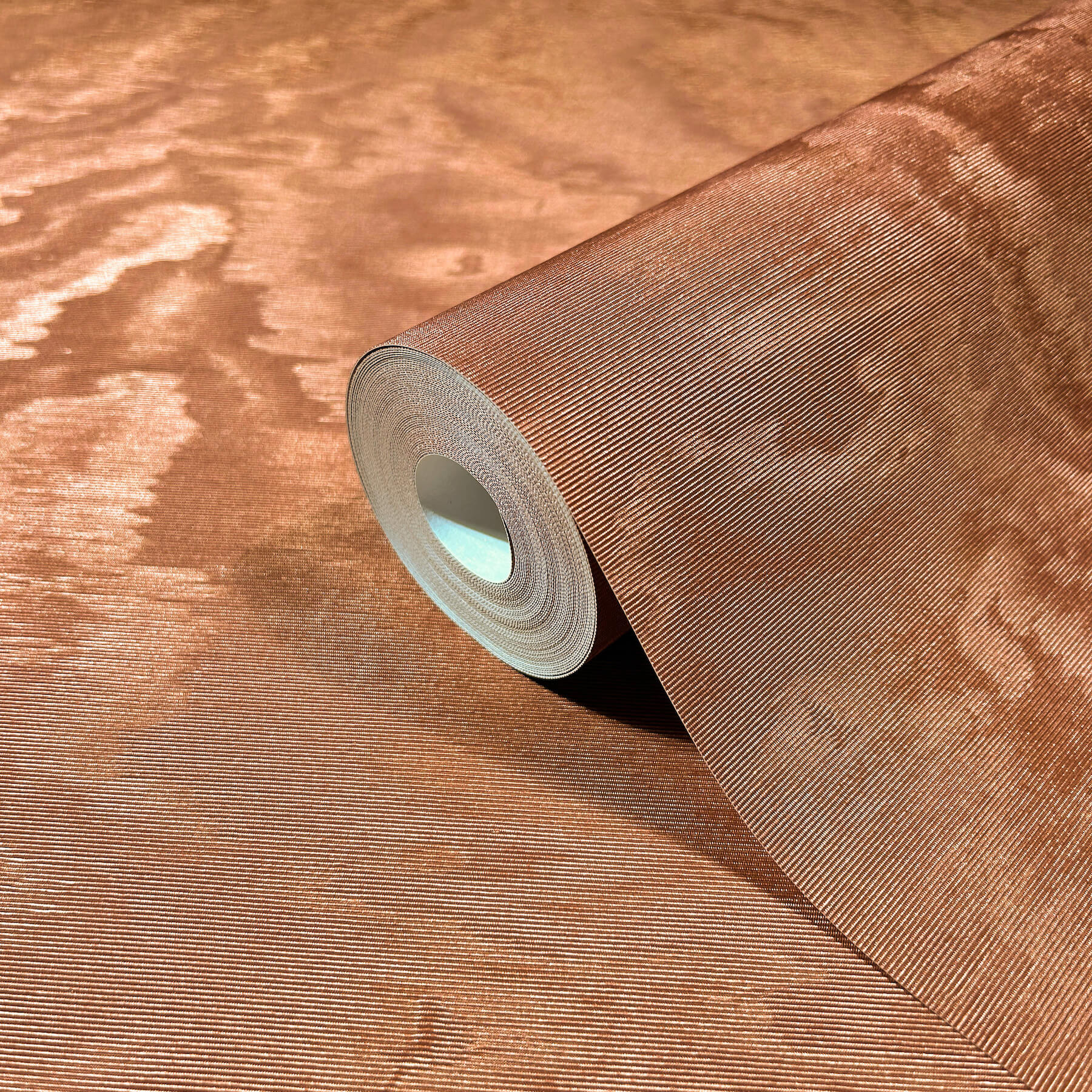 Shimmering Moire Copper Textured Wallpaper