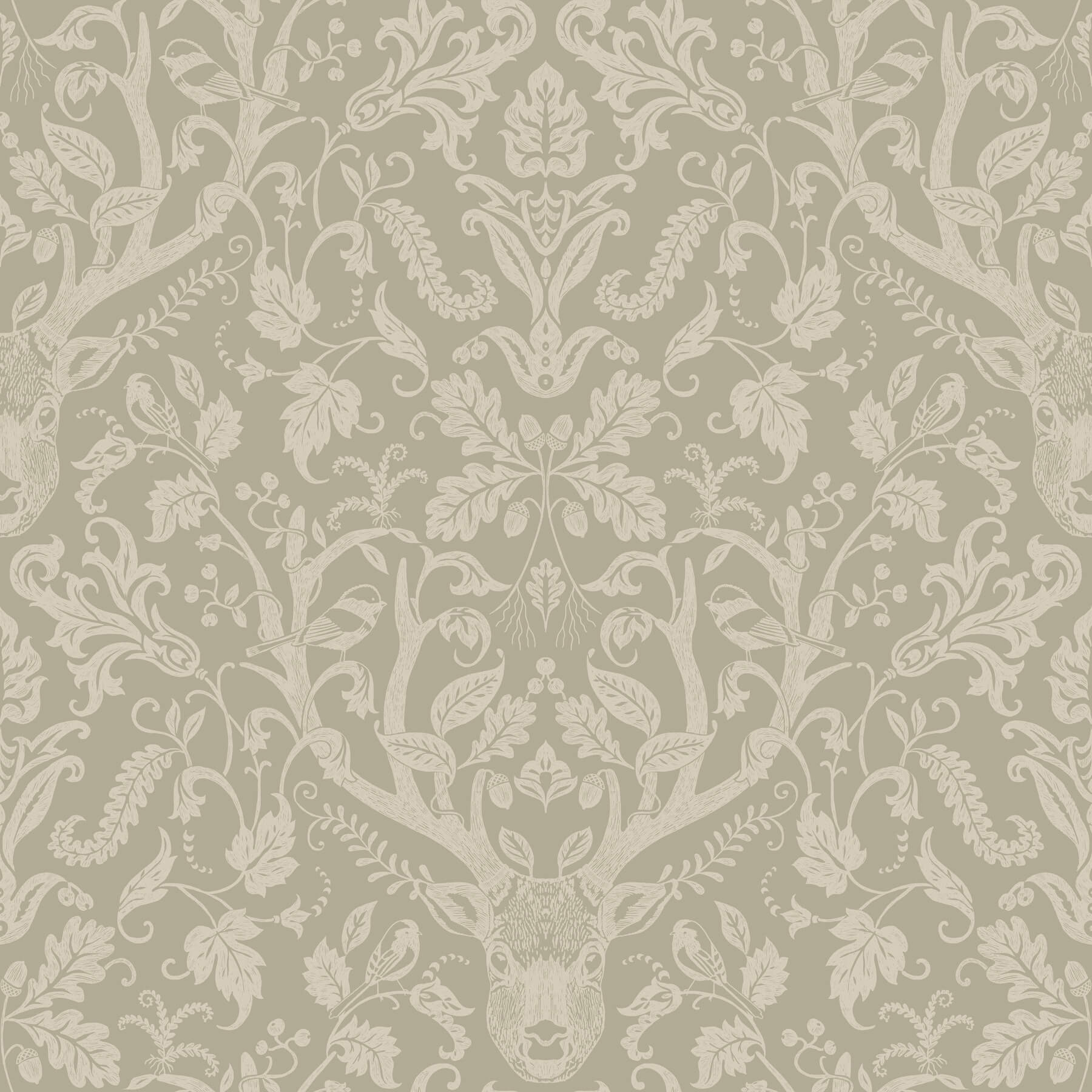Kiwassa Sage Antler Damask Wallpaper