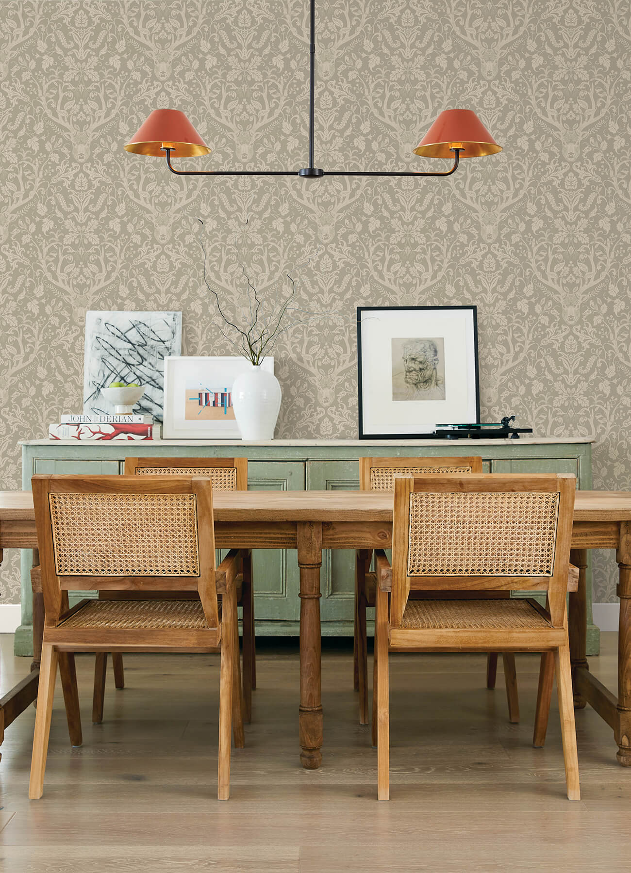 Kiwassa Sage Antler Damask Wallpaper