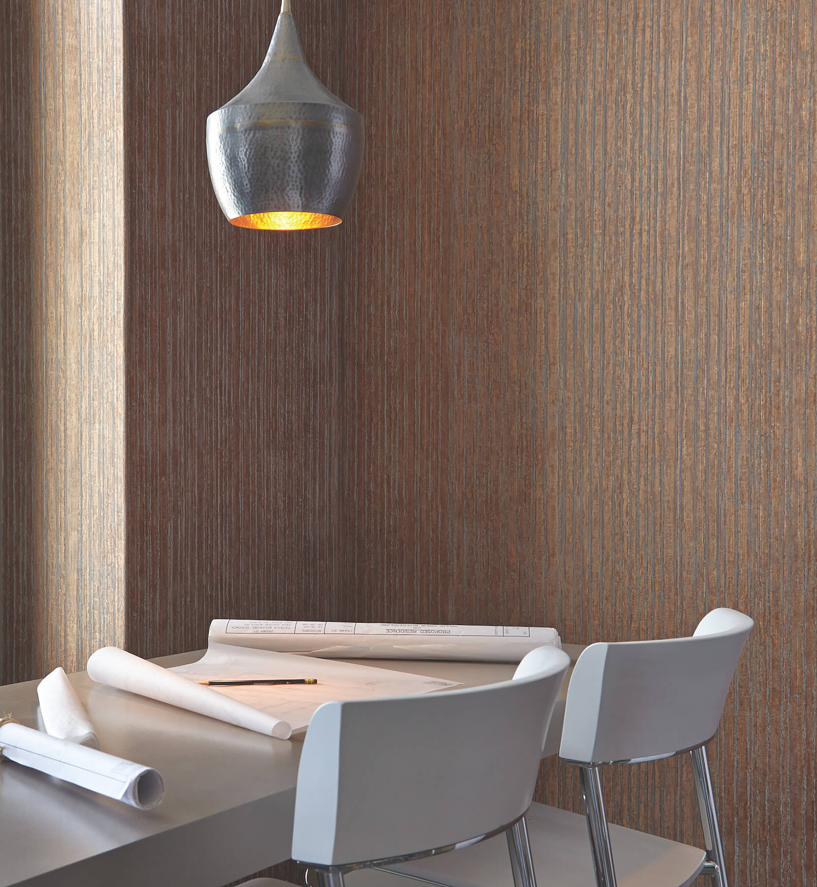 Precious Metal Copper Corrugated Wallpaper