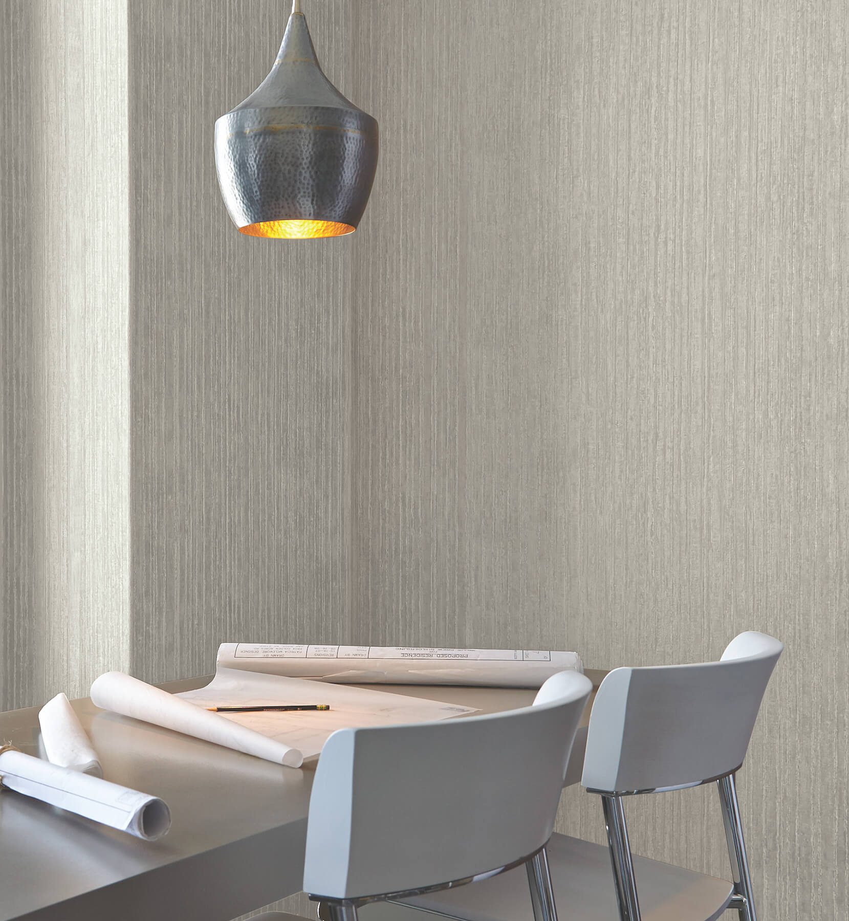 Precious Metal Silver Corrugated Wallpaper