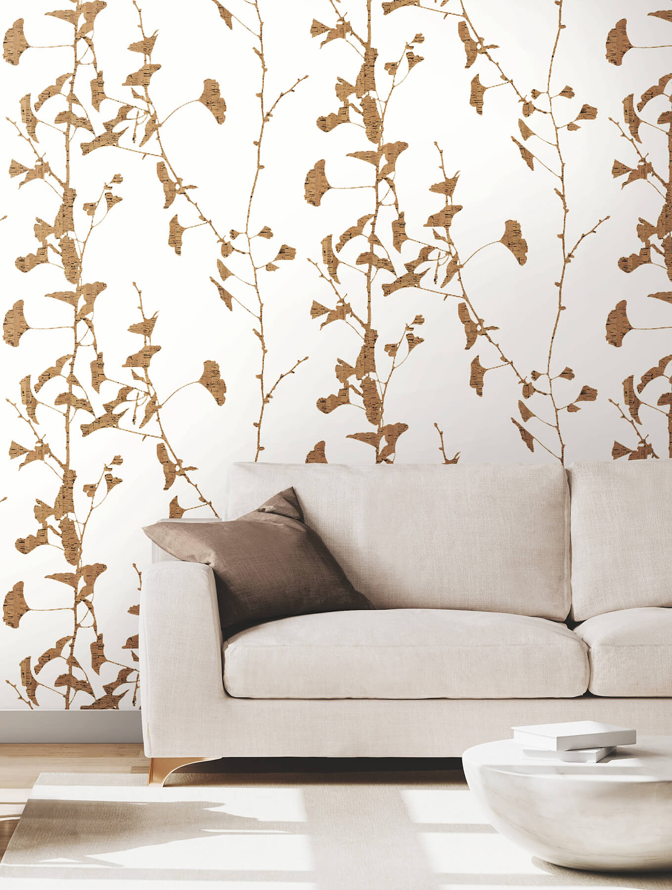124-ginkgo-silhouette-light-brown-cork-wallpaper-3.jpg Ginkgo Silhouette Light Brown Cork Wallpaper