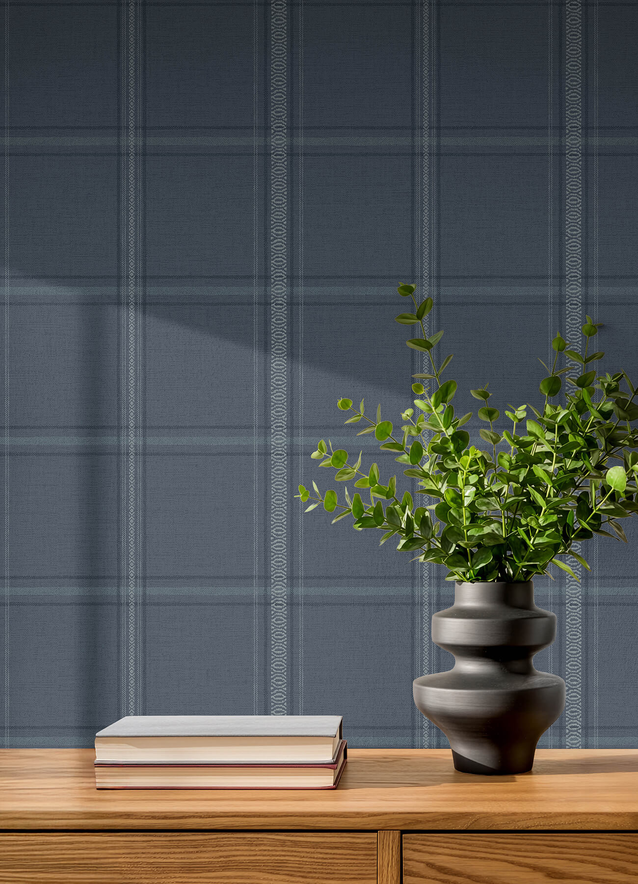 Auberge Dark Blue Plaid Wallpaper