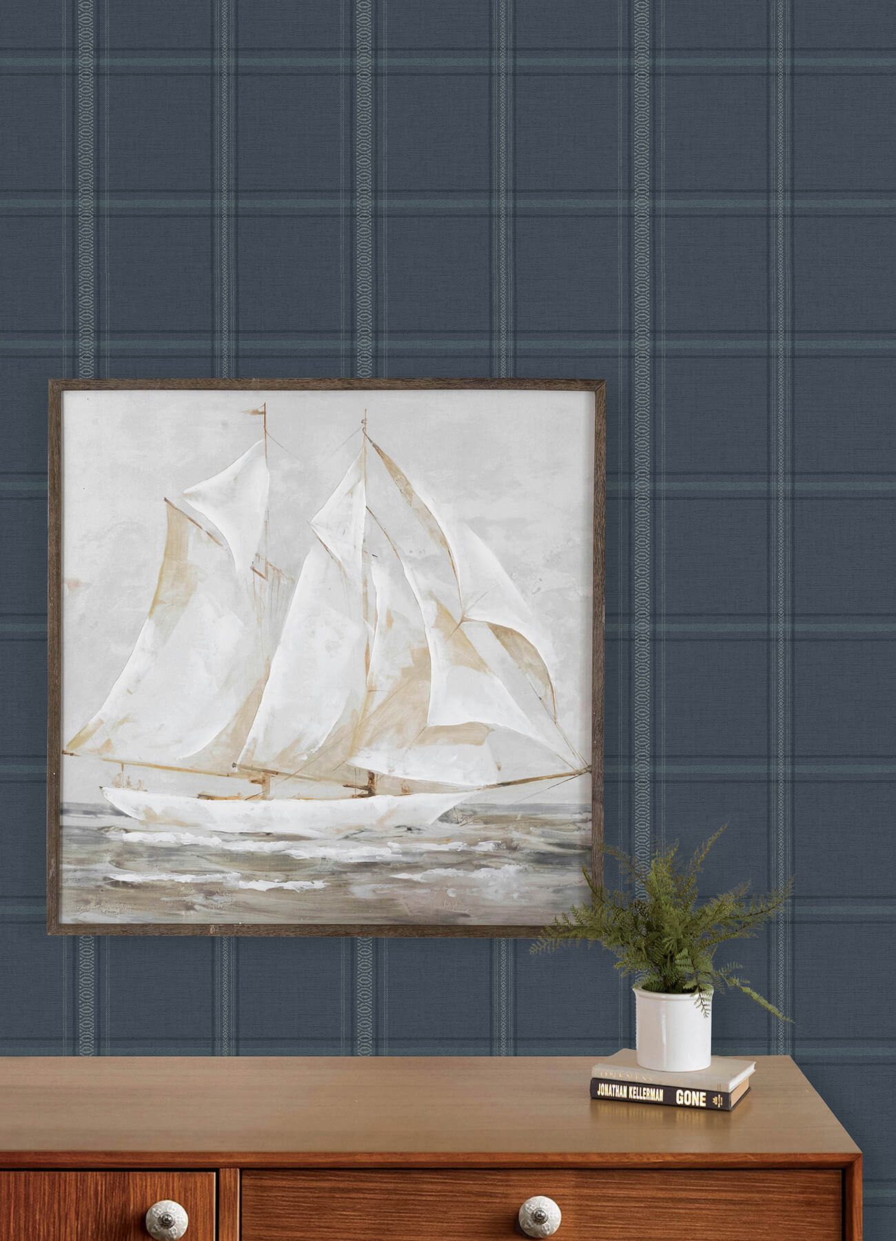 Auberge Dark Blue Plaid Wallpaper