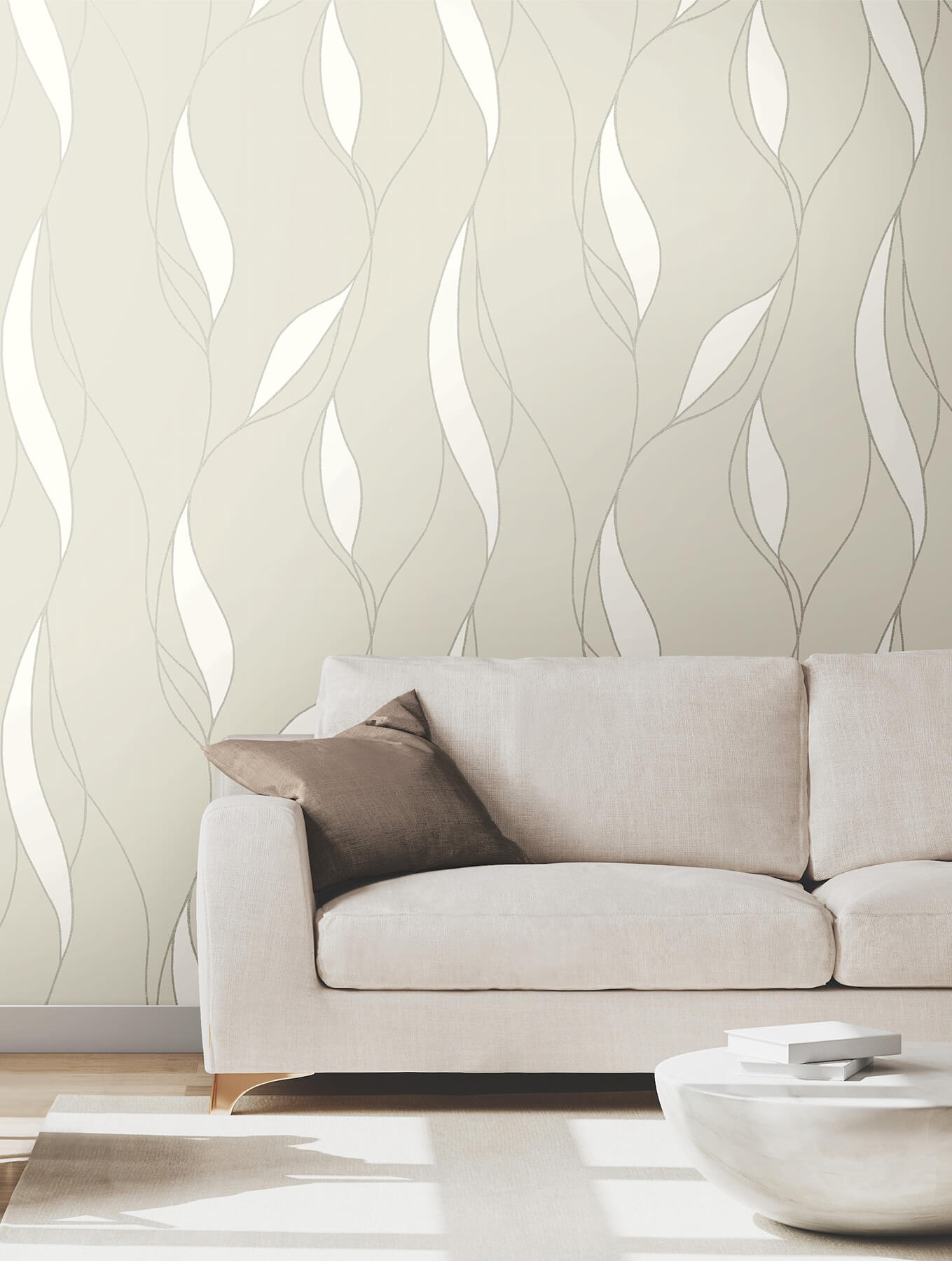 Society Hill Dove Abstract Leaf Wallpaper