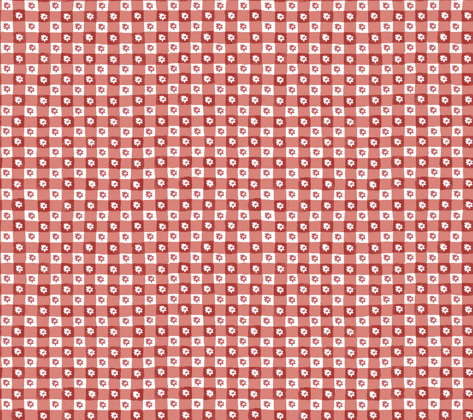 Daisy Gingham Red Floral Check Premium Peel  Stick Wallpaper