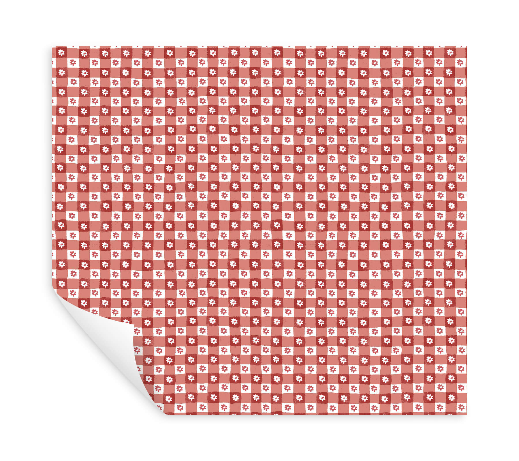 Daisy Gingham Red Floral Check Premium Peel  Stick Wallpaper
