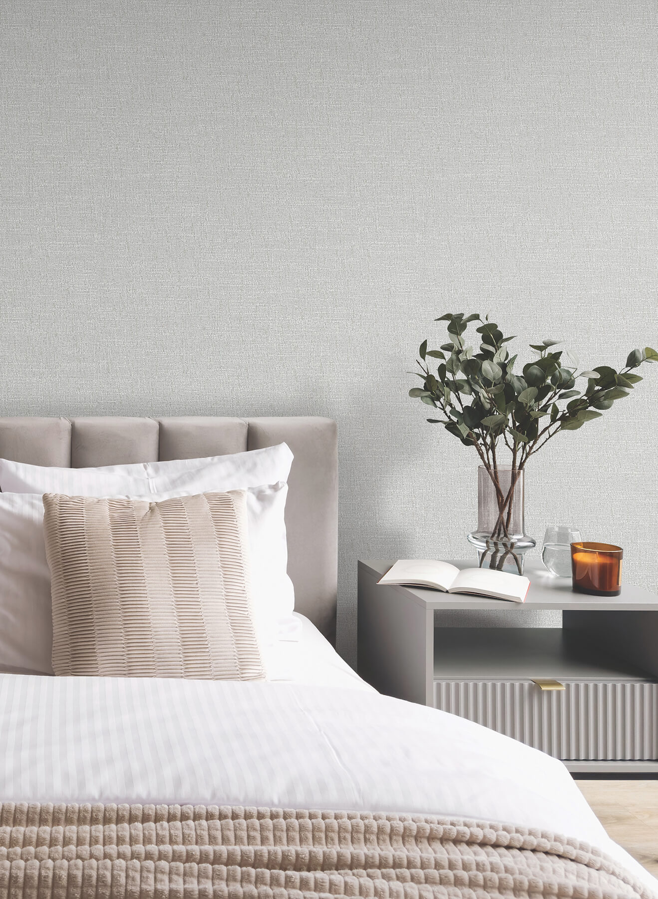 Highland Tweed Grey Faux Fabric Wallpaper