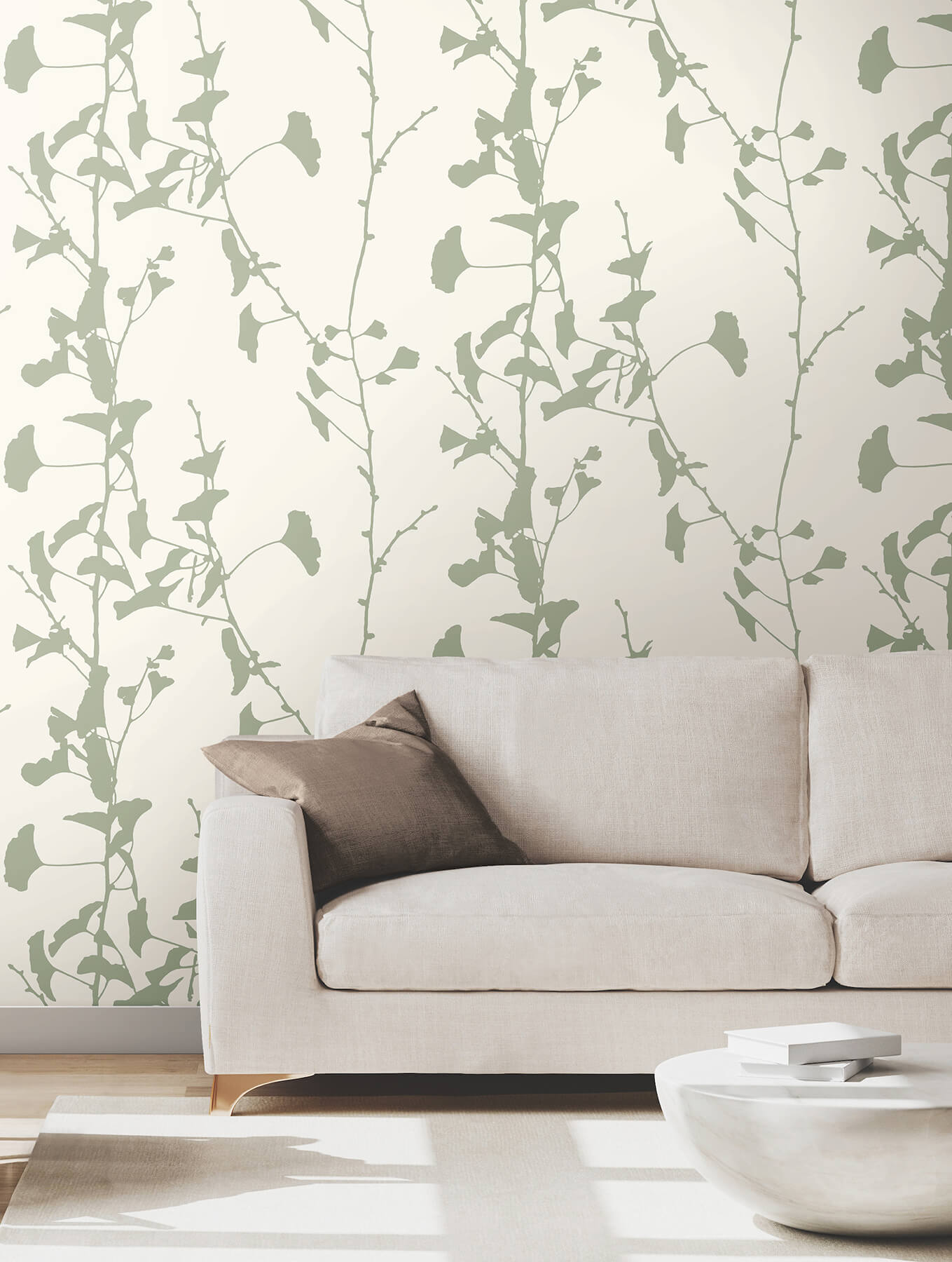 Ginkgo Silhouette Sage Cork Wallpaper