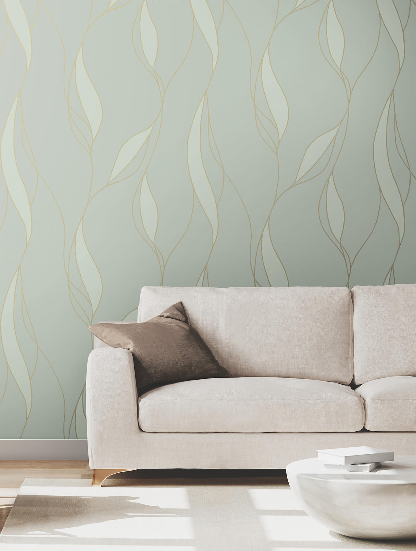 Society Hill Mint Abstract Leaf Wallpaper