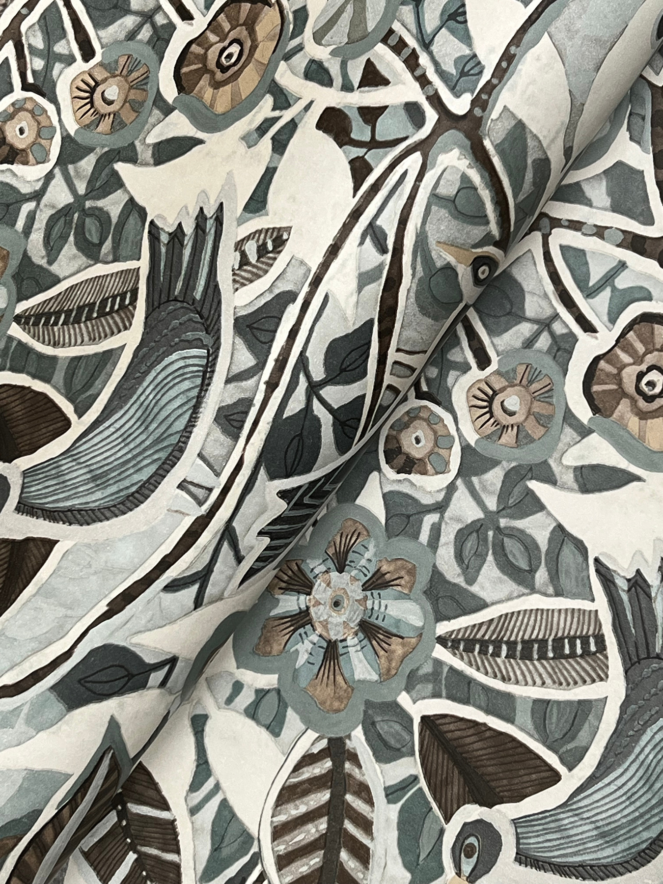 Manette Slate Birds in the Bush Wallpaper