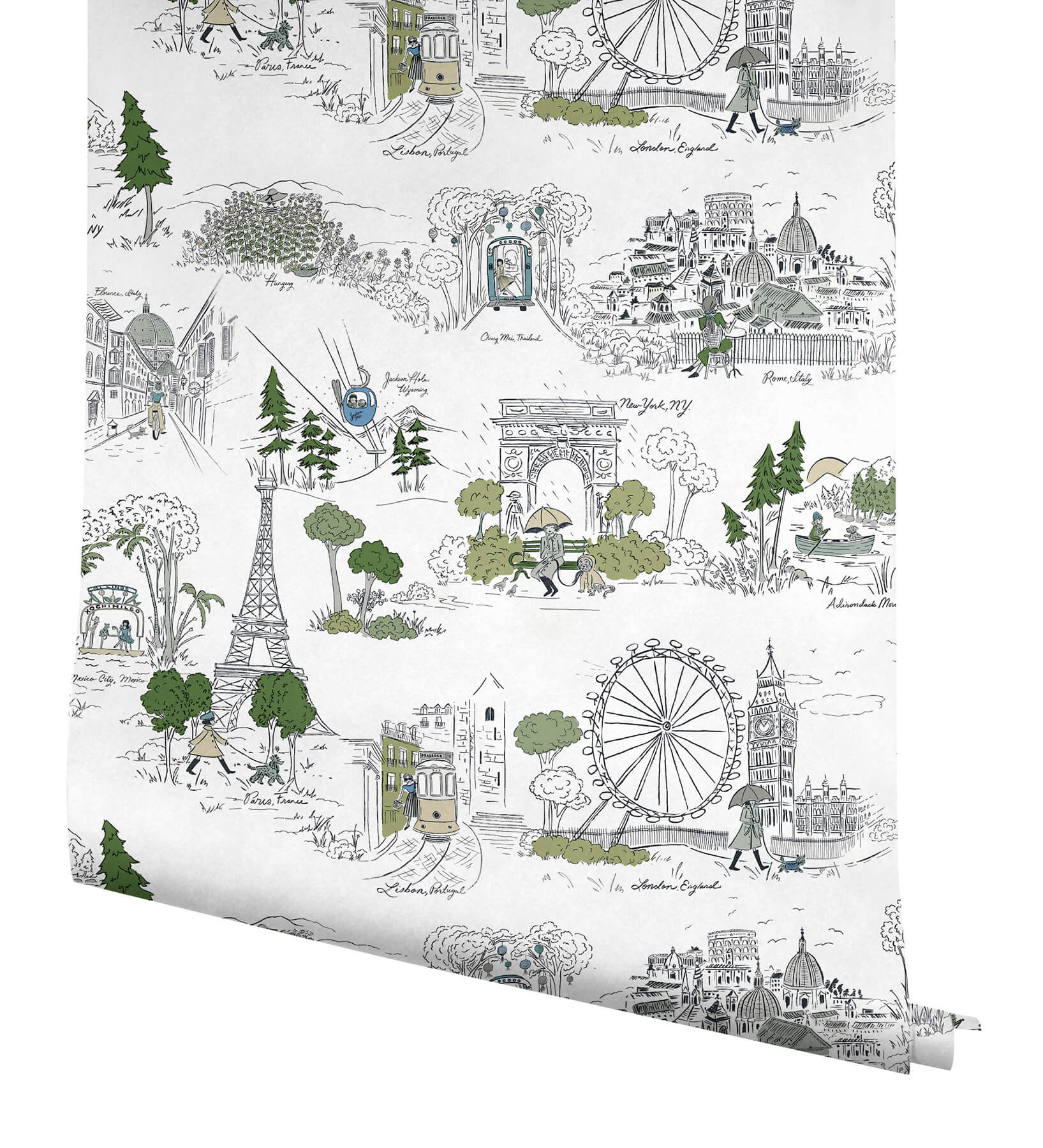 Travel Sketches Blue Globetrotter Premium Peel  Stick Wallpaper