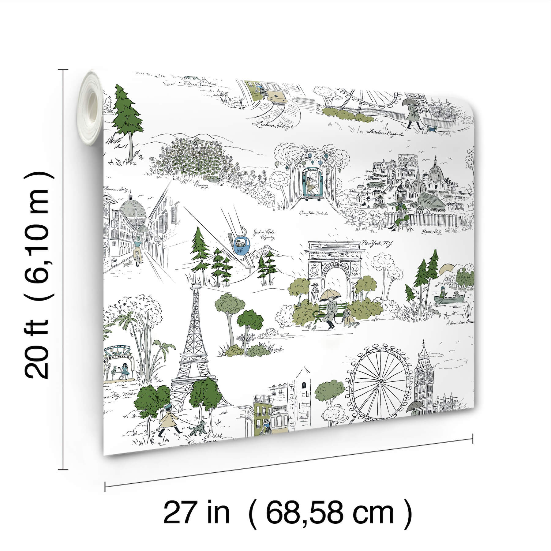 Travel Sketches Blue Globetrotter Premium Peel  Stick Wallpaper