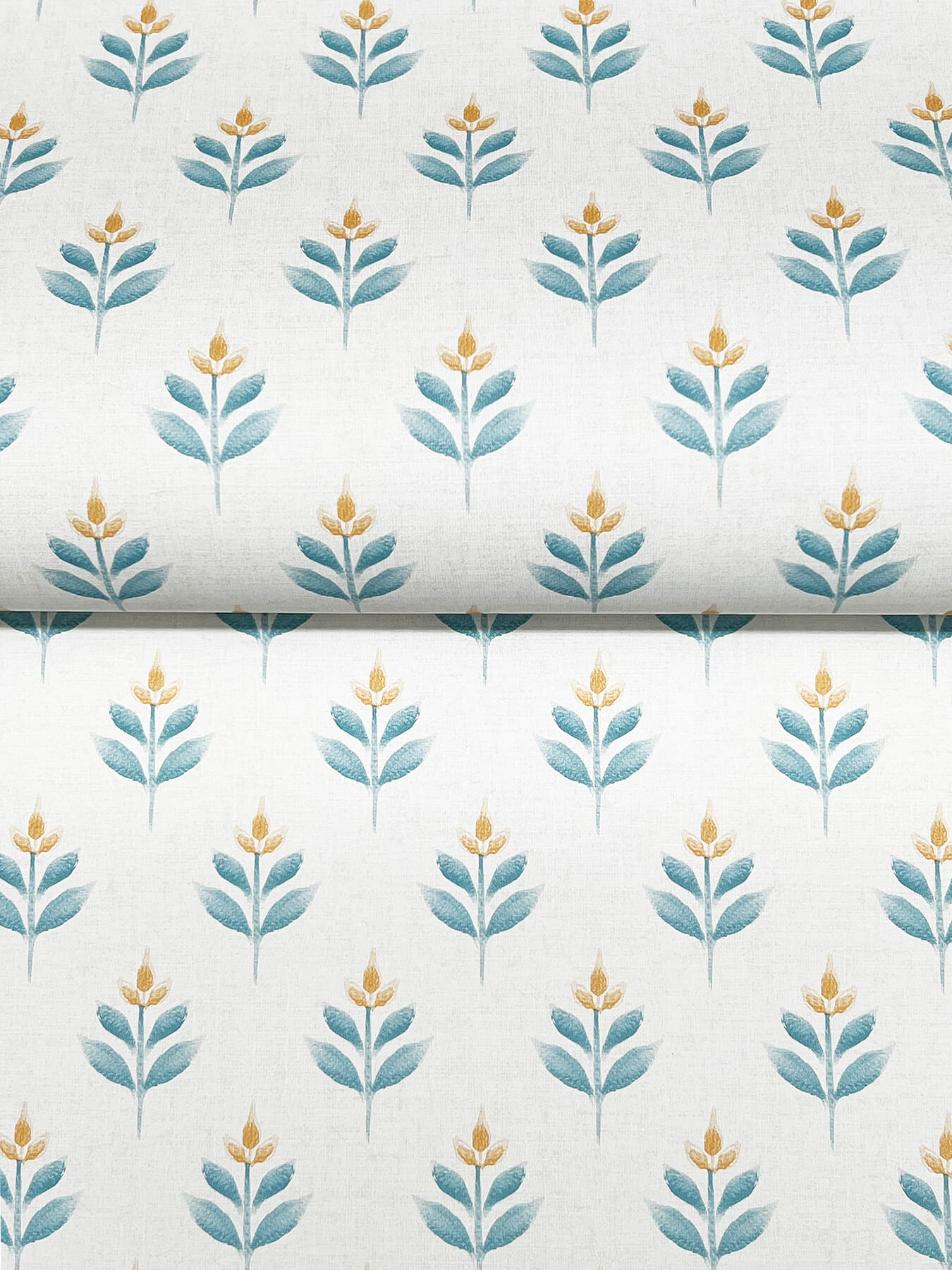 Serene Villa Teal Floral Stamp Wallpaper
