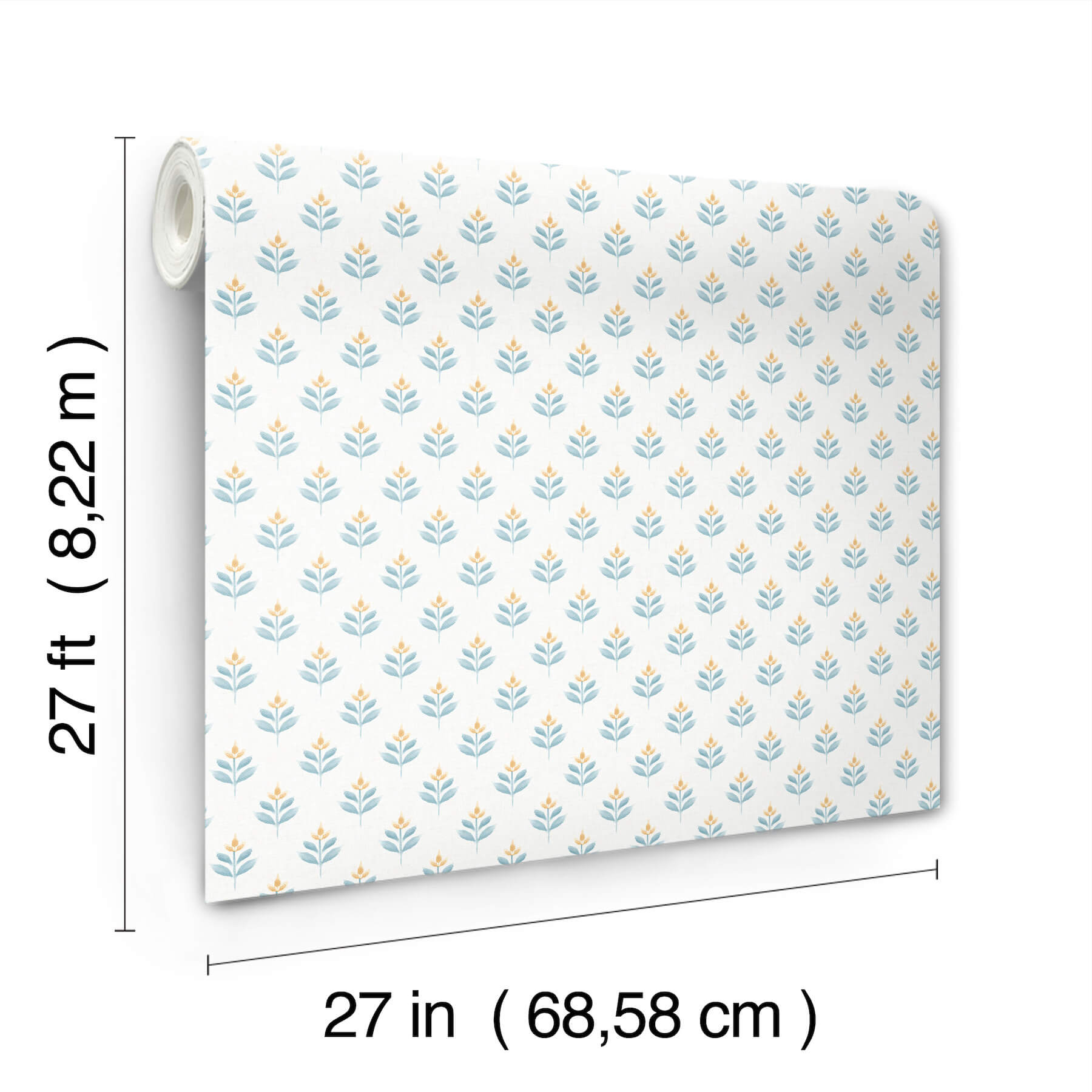 Serene Villa Teal Floral Stamp Wallpaper