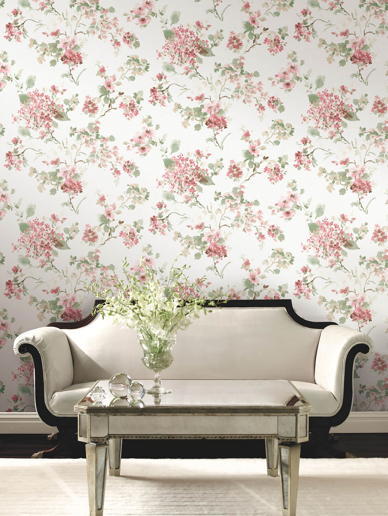 Veiled Garden Pink Floral Wallpaper