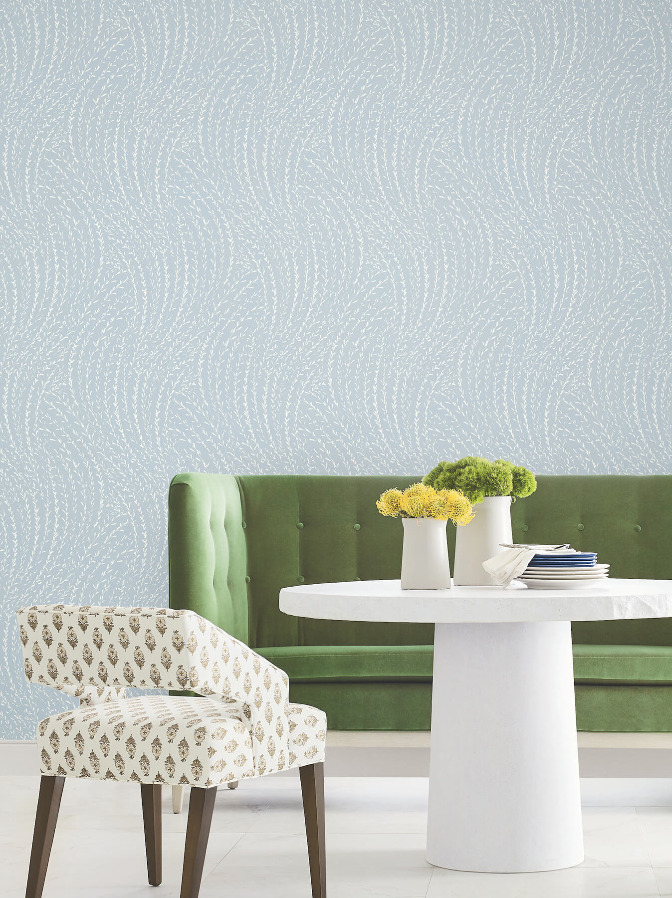 Willow Song Sky Blue Botanical Wallpaper