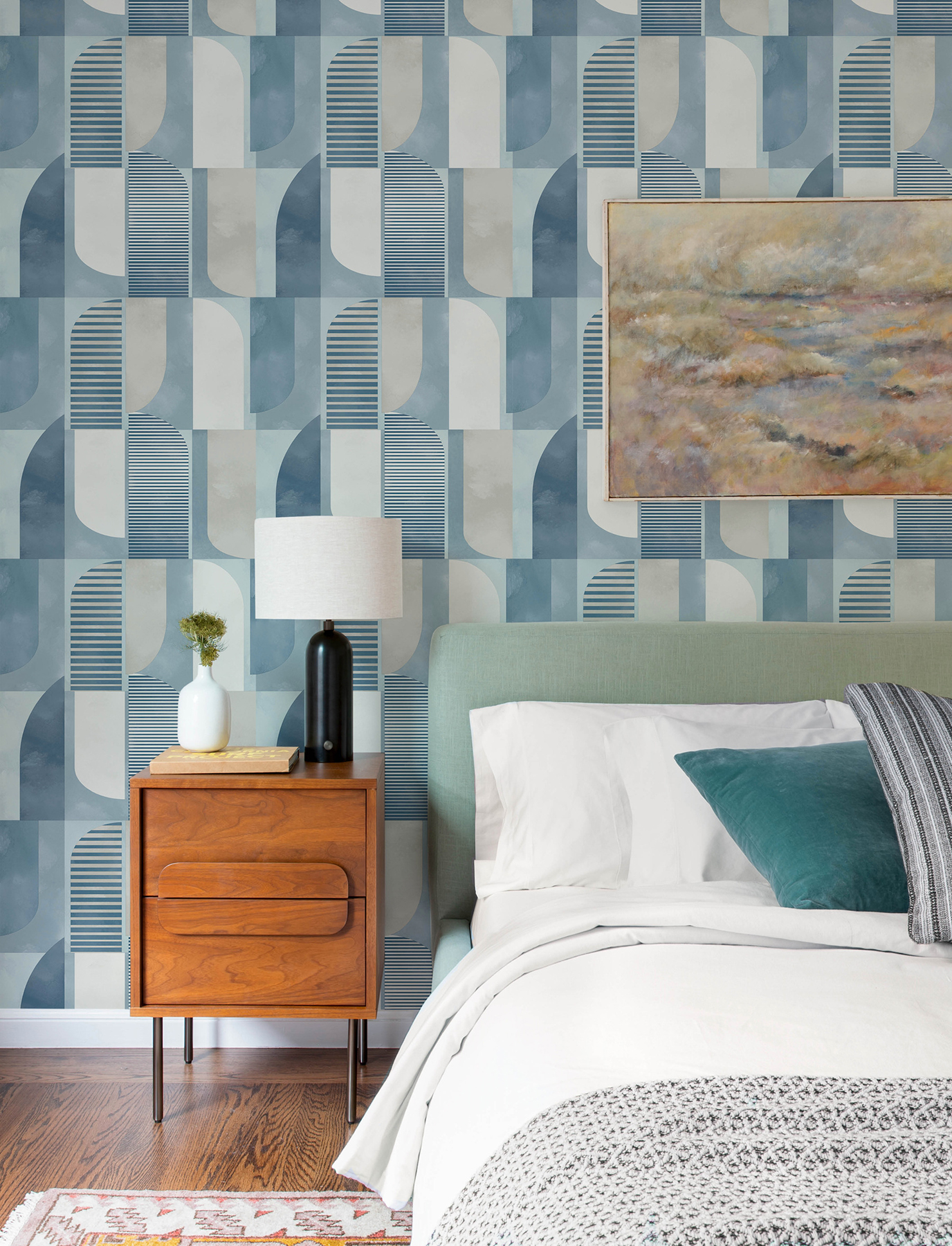 Otto Blue Abstract Geometric Wallpaper