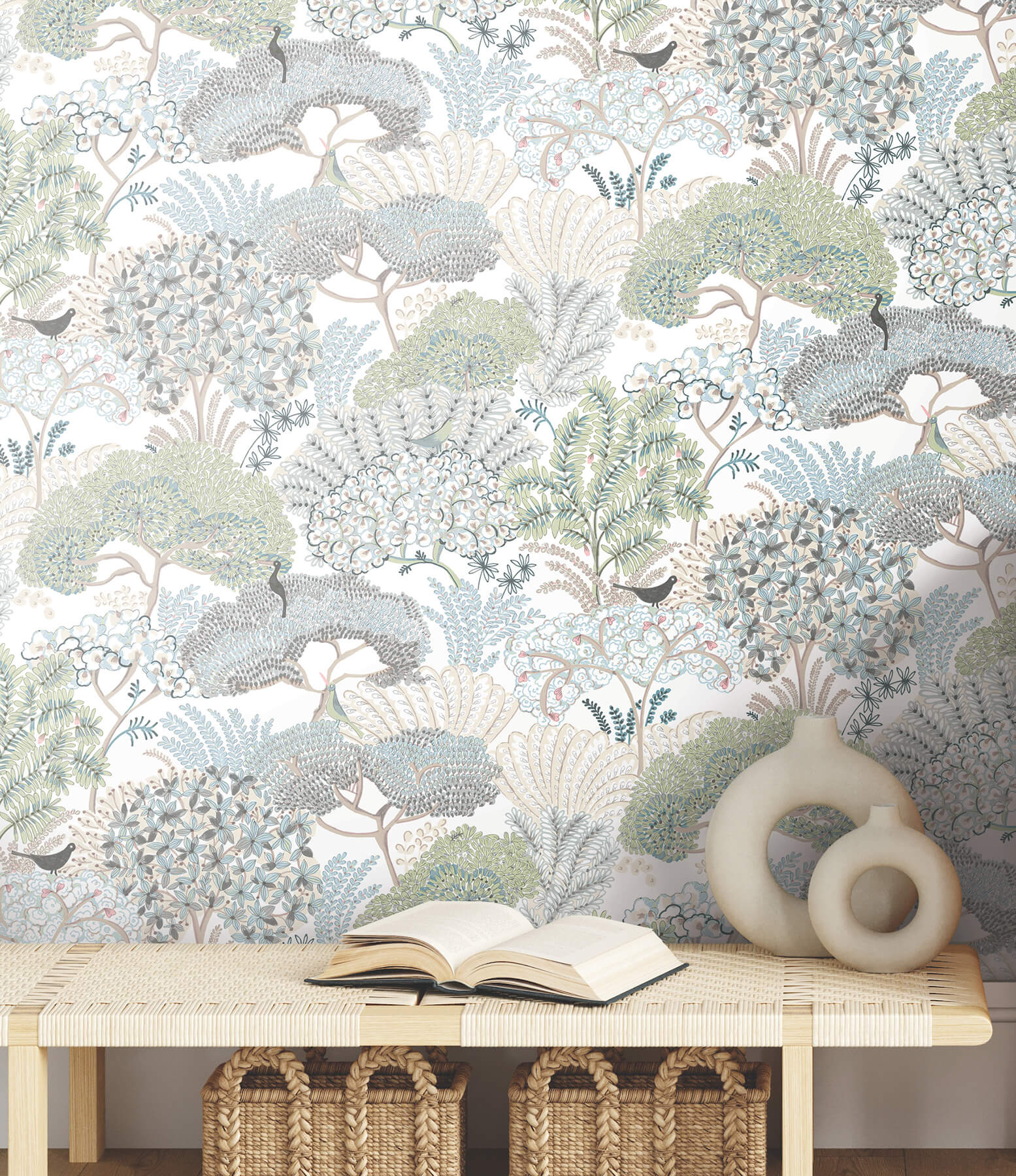 Everbloom Forest Aqua Botanical Peel  Stick Wallpaper