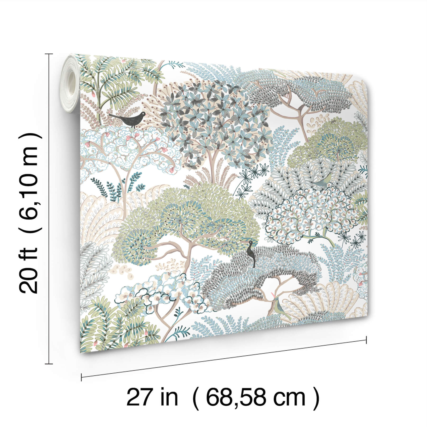 Everbloom Forest Aqua Botanical Peel  Stick Wallpaper