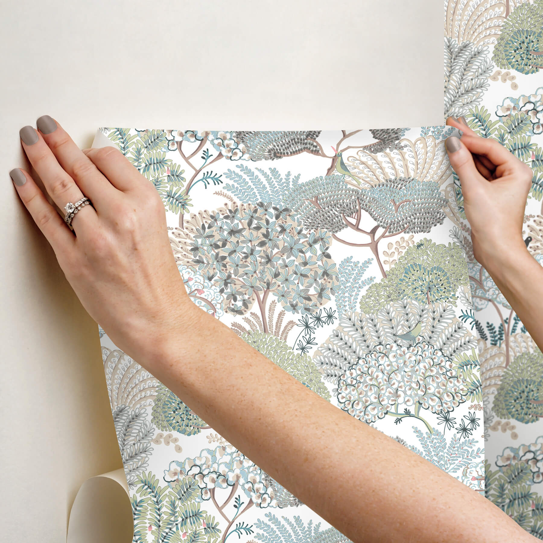 Everbloom Forest Aqua Botanical Peel  Stick Wallpaper