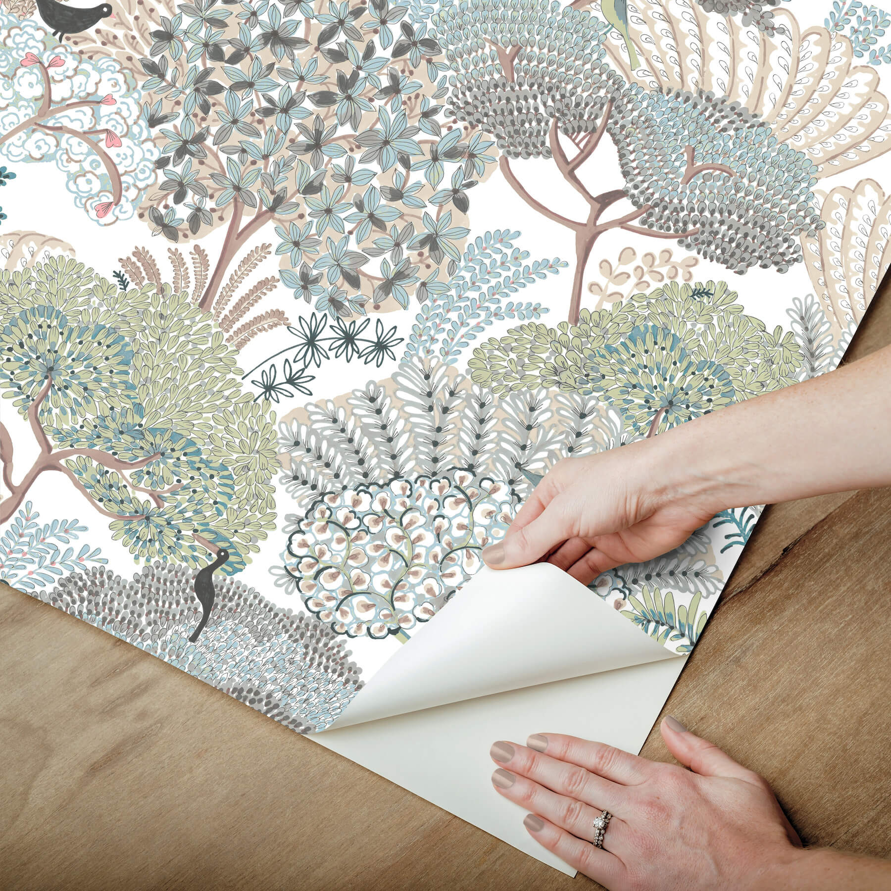 Everbloom Forest Aqua Botanical Peel  Stick Wallpaper