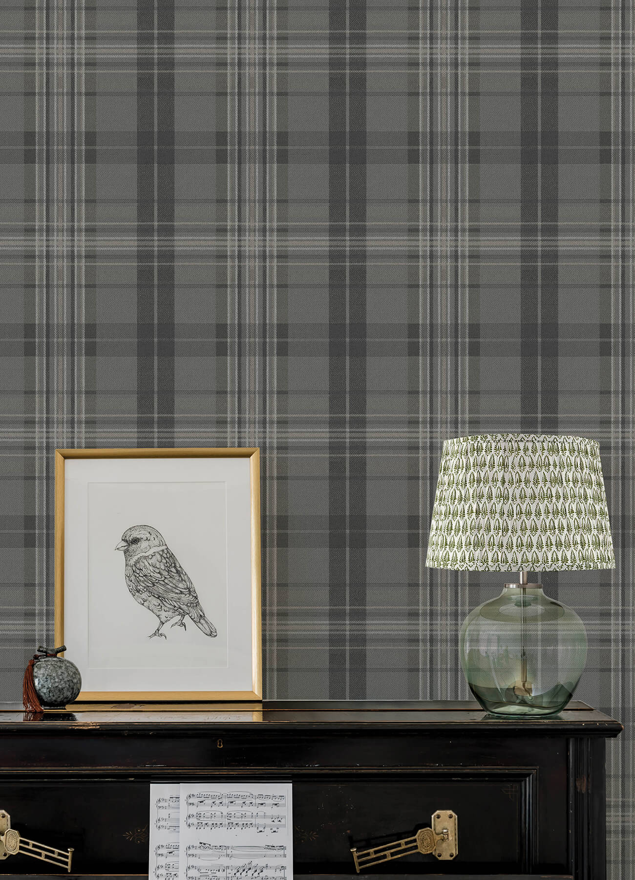 Austin Charcoal Plaid Wallpaper