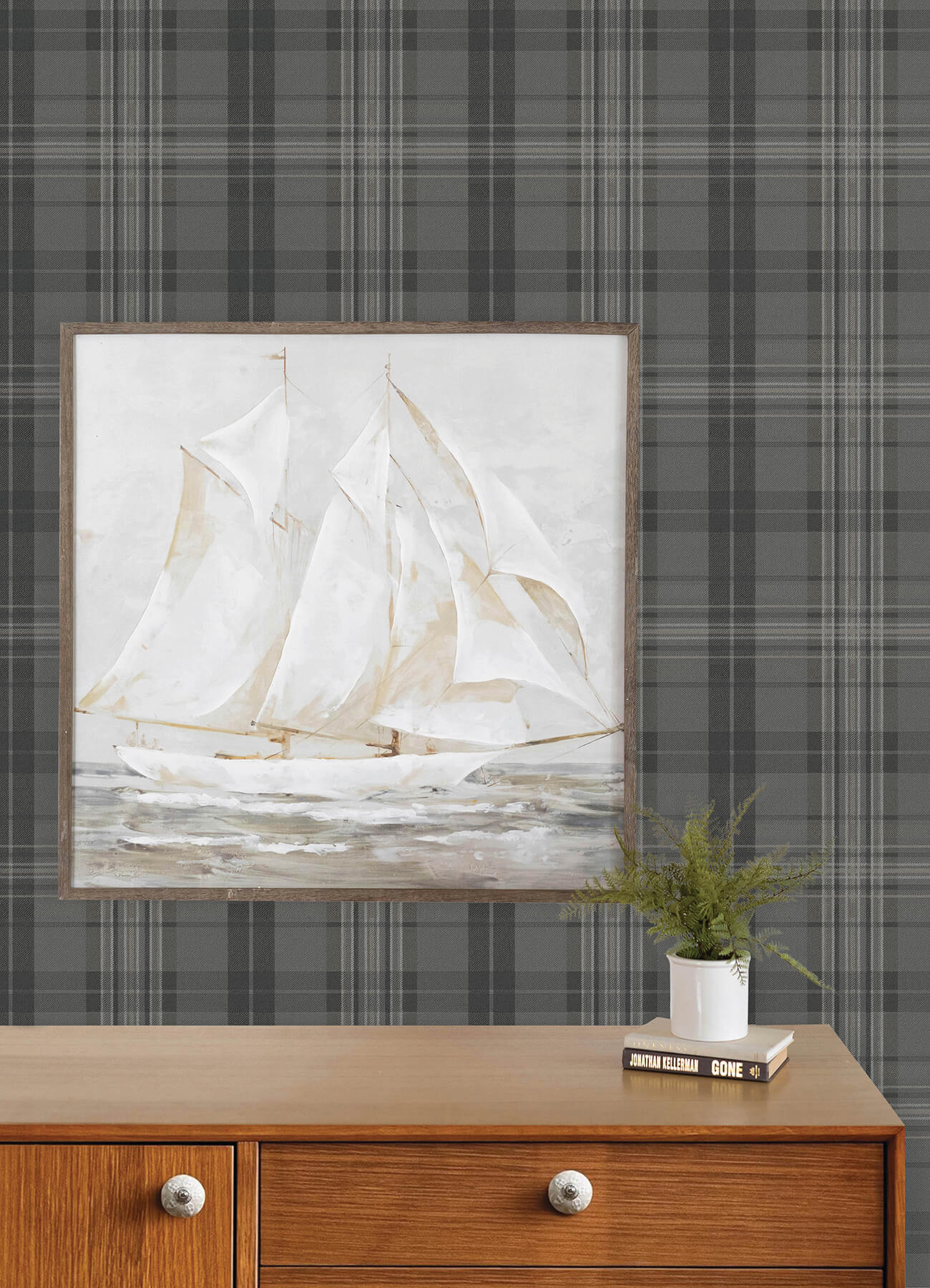 Austin Charcoal Plaid Wallpaper