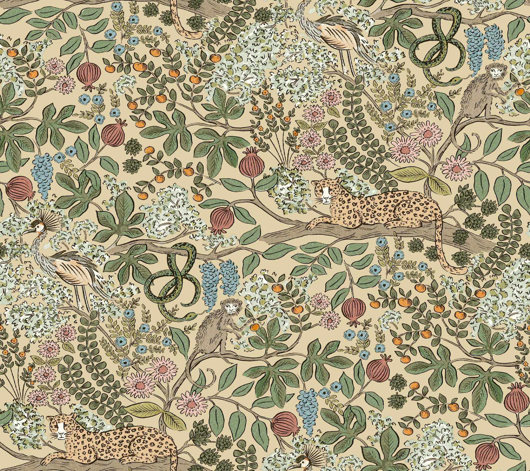 Safari Linen Jungle Toile Premium Peel  Stick Wallpaper