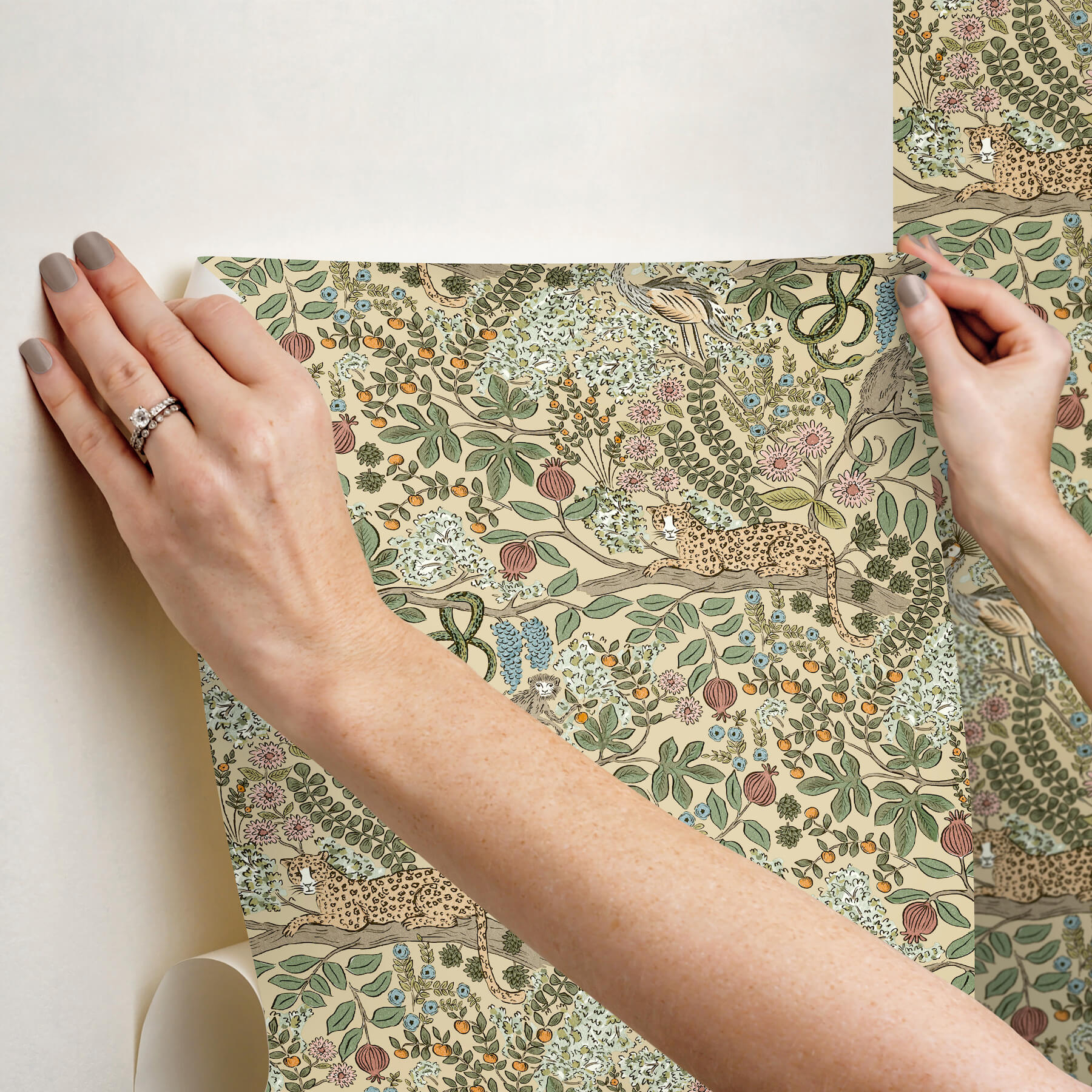 Safari Linen Jungle Toile Premium Peel  Stick Wallpaper