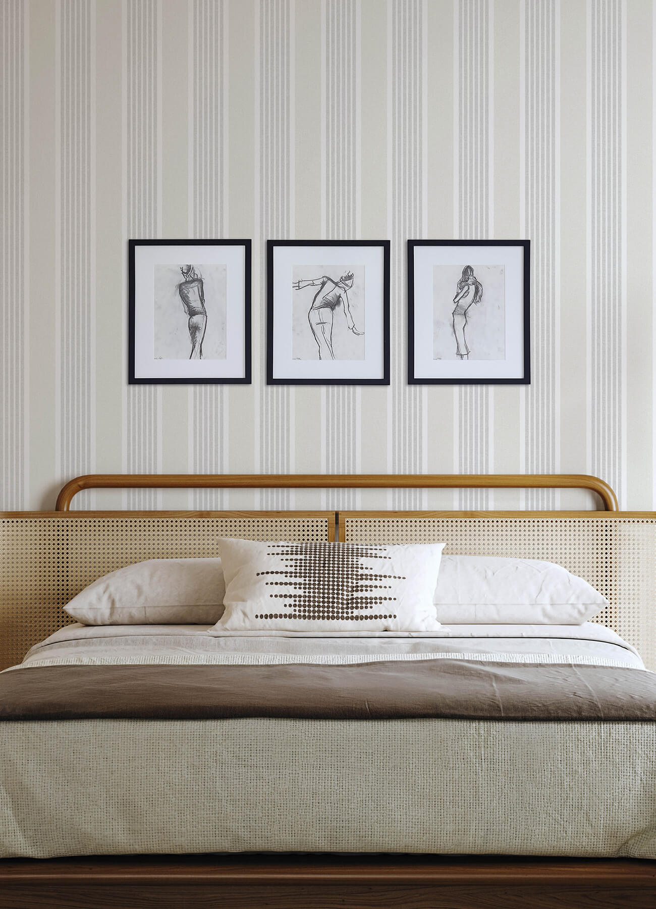 Bingley Light Grey Embellished Stripe Wallpaper