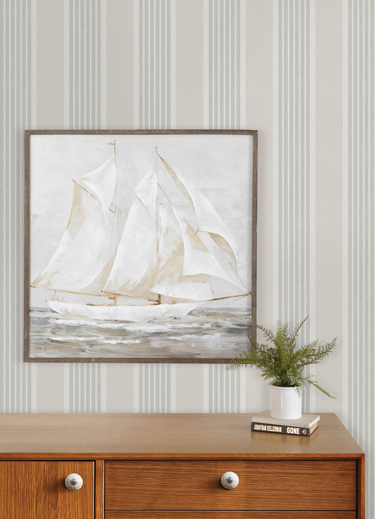 Bingley Light Grey Embellished Stripe Wallpaper