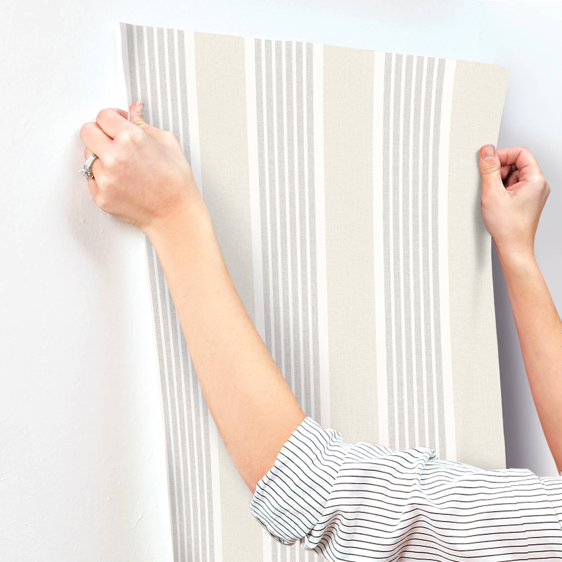 Bingley Light Grey Embellished Stripe Wallpaper