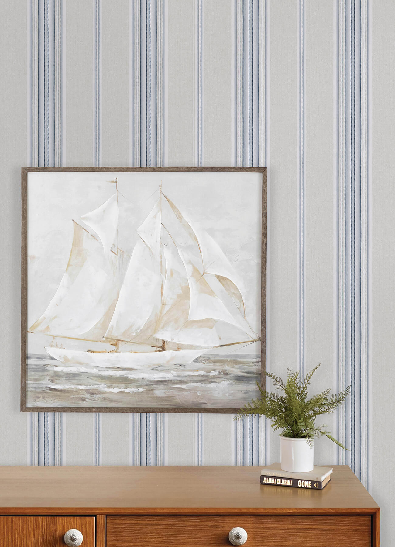 Calvados Blue Linen Stripe Wallpaper
