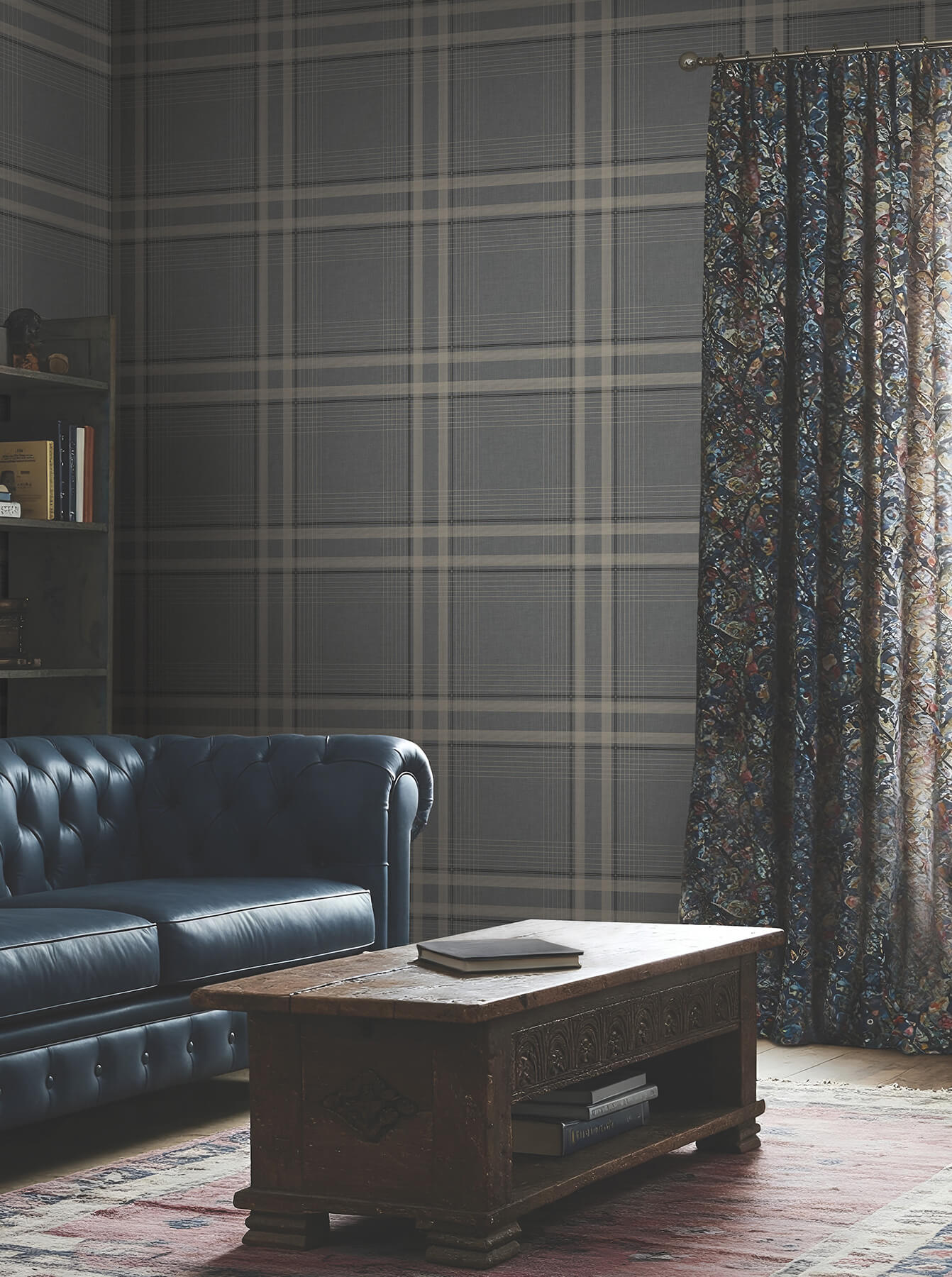 282-country-club-plaid-charcoal-faux-linen-wallpaper-2.jpg Country Club Plaid Charcoal Faux Linen Wallpaper