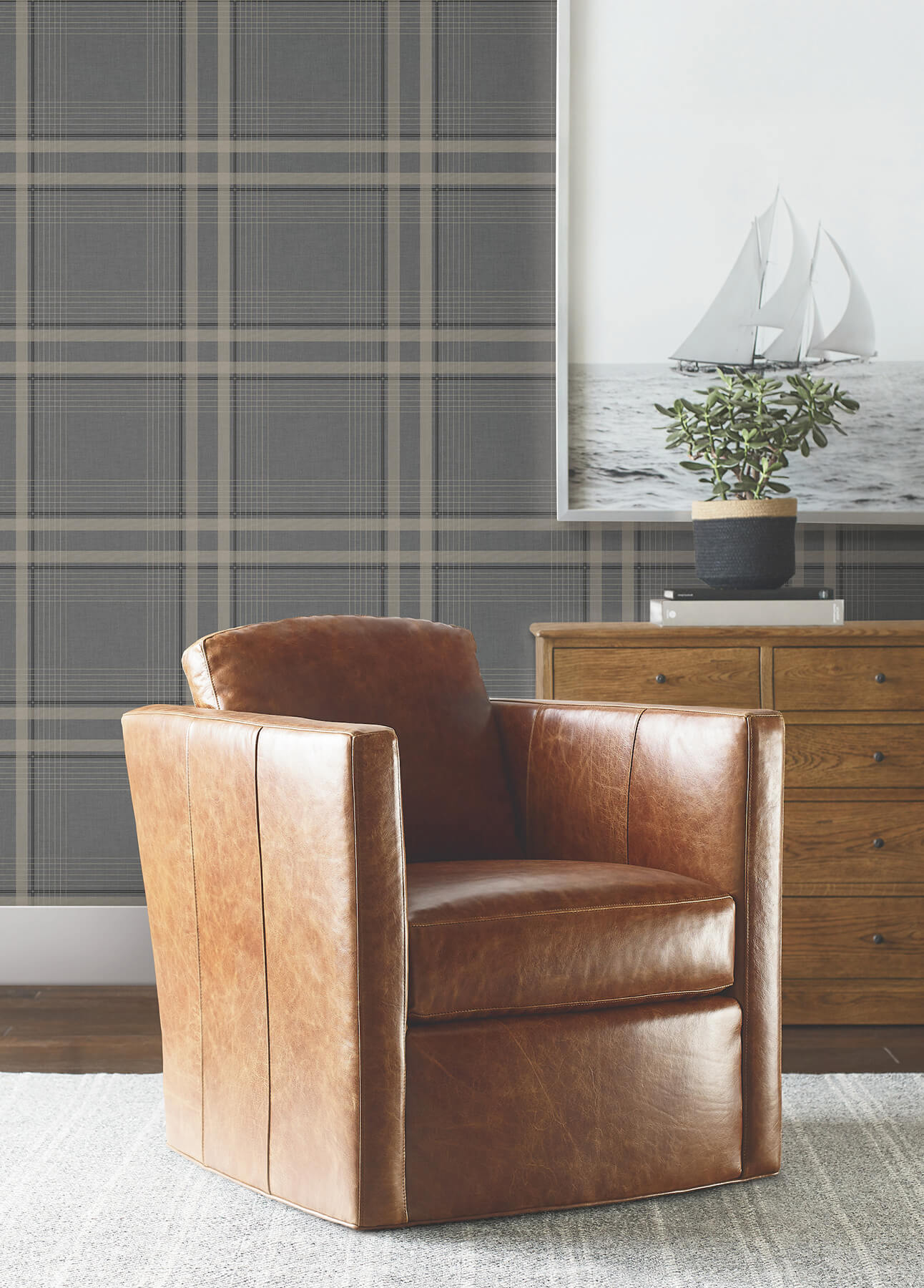 282-country-club-plaid-charcoal-faux-linen-wallpaper-3.jpg Country Club Plaid Charcoal Faux Linen Wallpaper