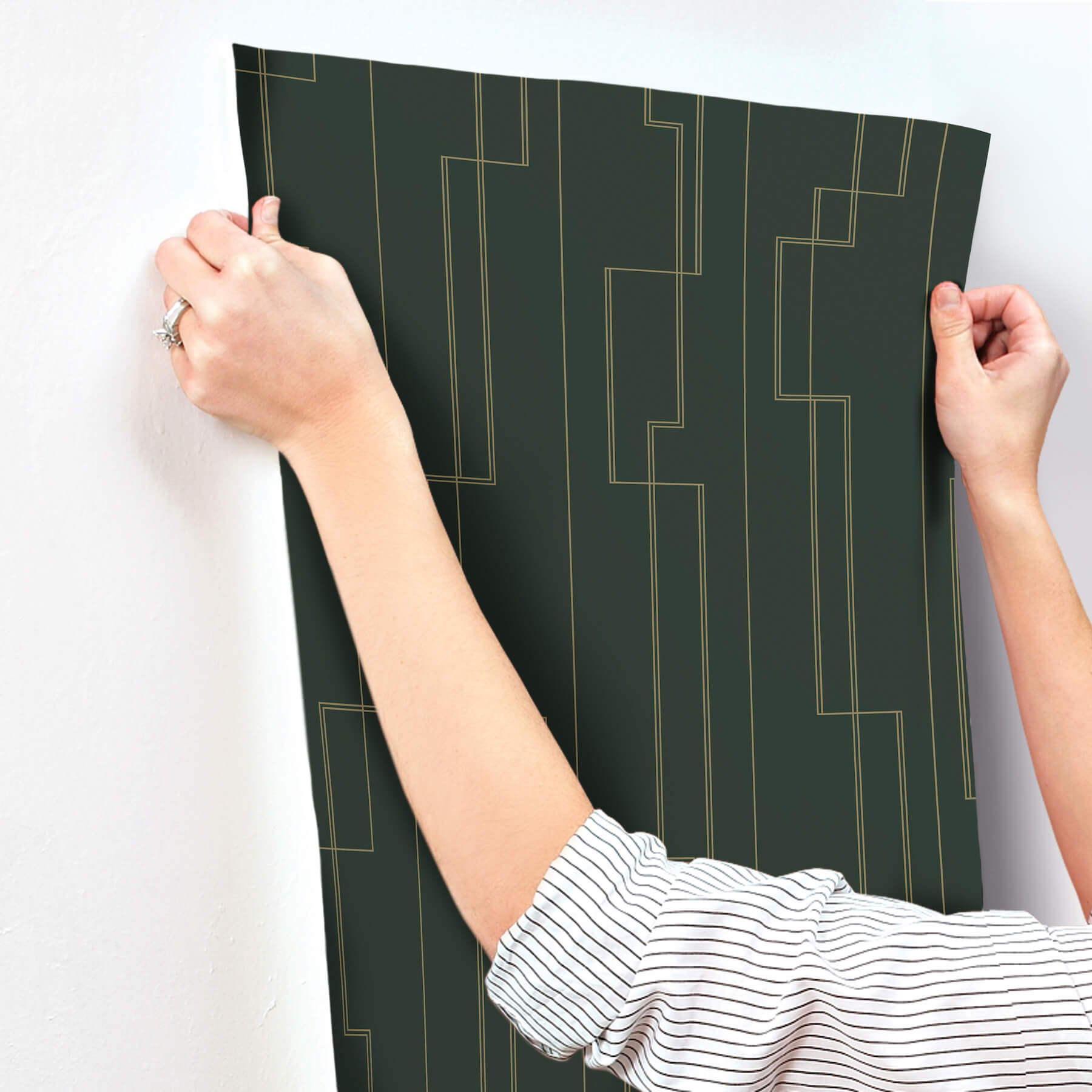 Anson Evergreen Deco Detailing Wallpaper