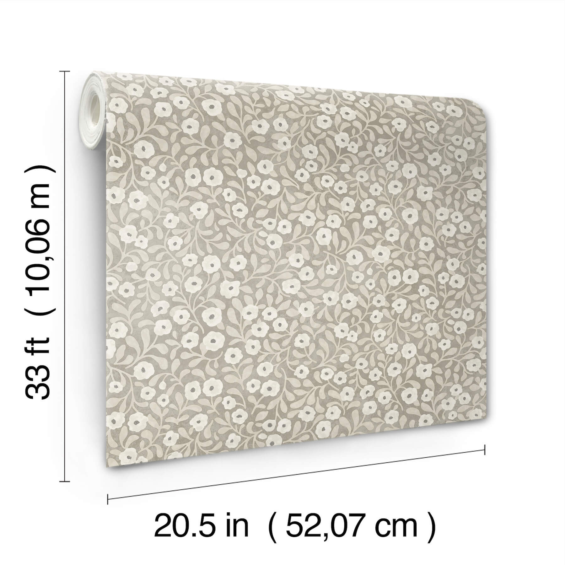 Poppy Trail Grey Floral Wallpaper