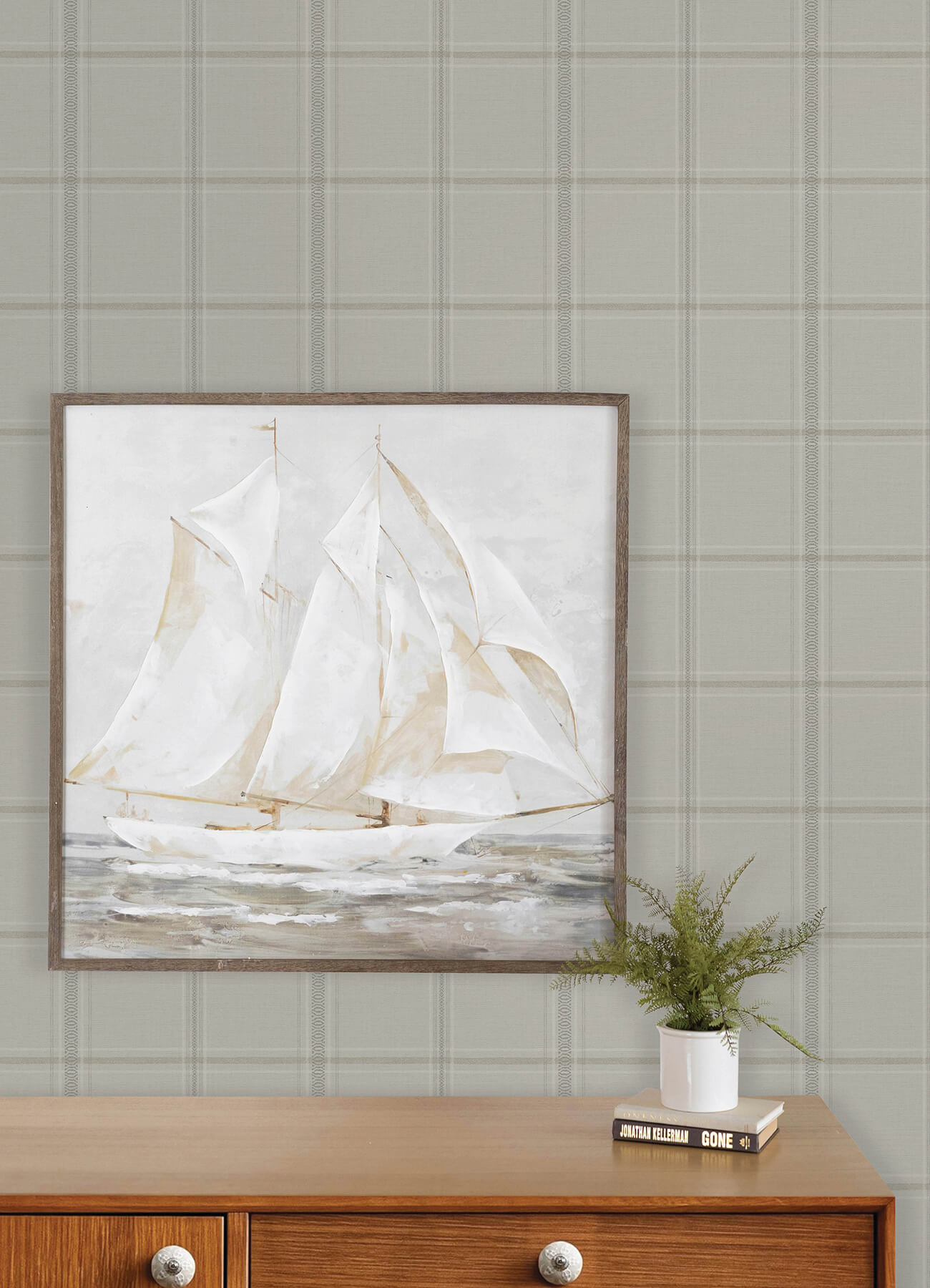 Auberge Taupe Plaid Wallpaper