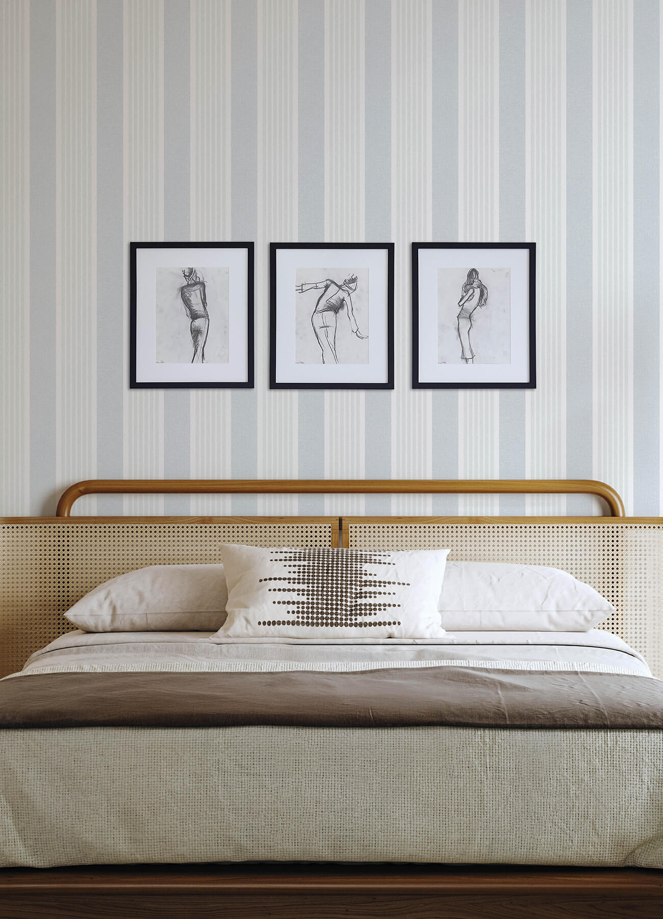 Bingley Light Blue Embellished Stripe Wallpaper