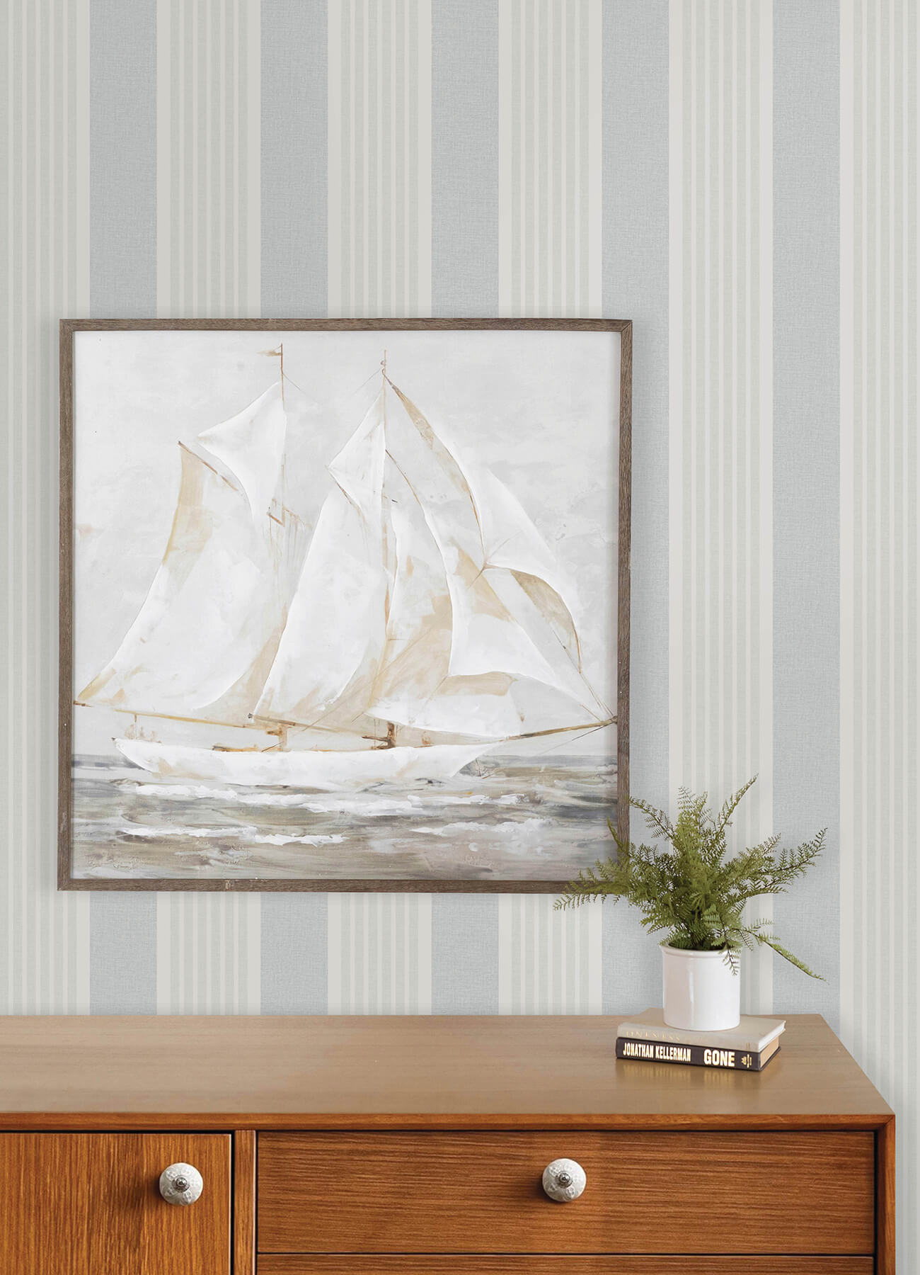Bingley Light Blue Embellished Stripe Wallpaper