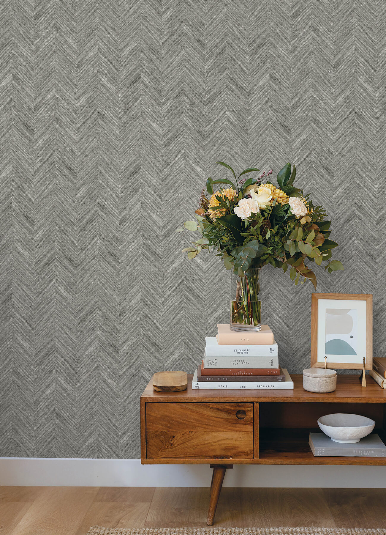 Caladesi Dark Grey Linen Chevron Wallpaper