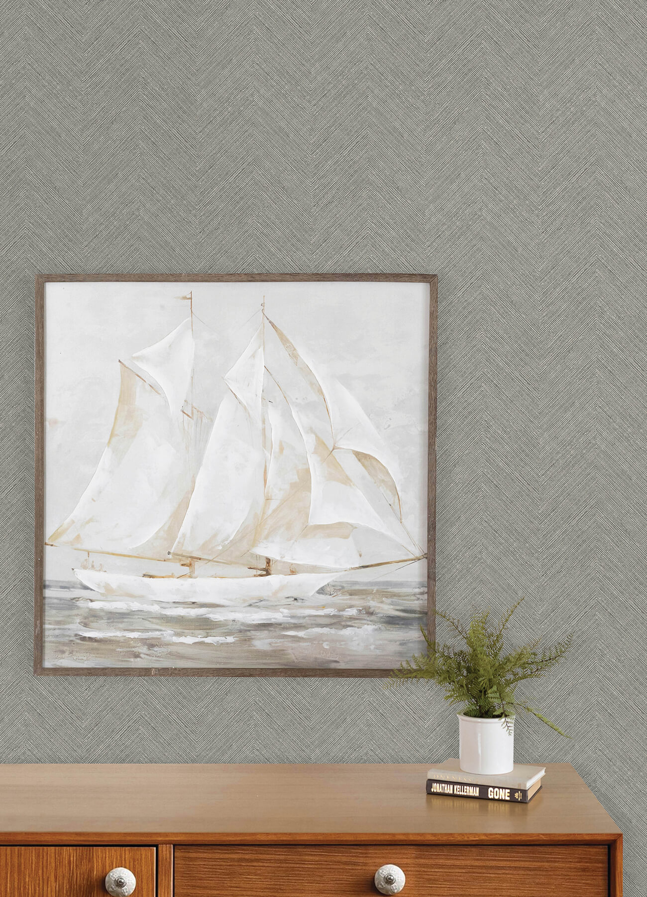Caladesi Dark Grey Linen Chevron Wallpaper
