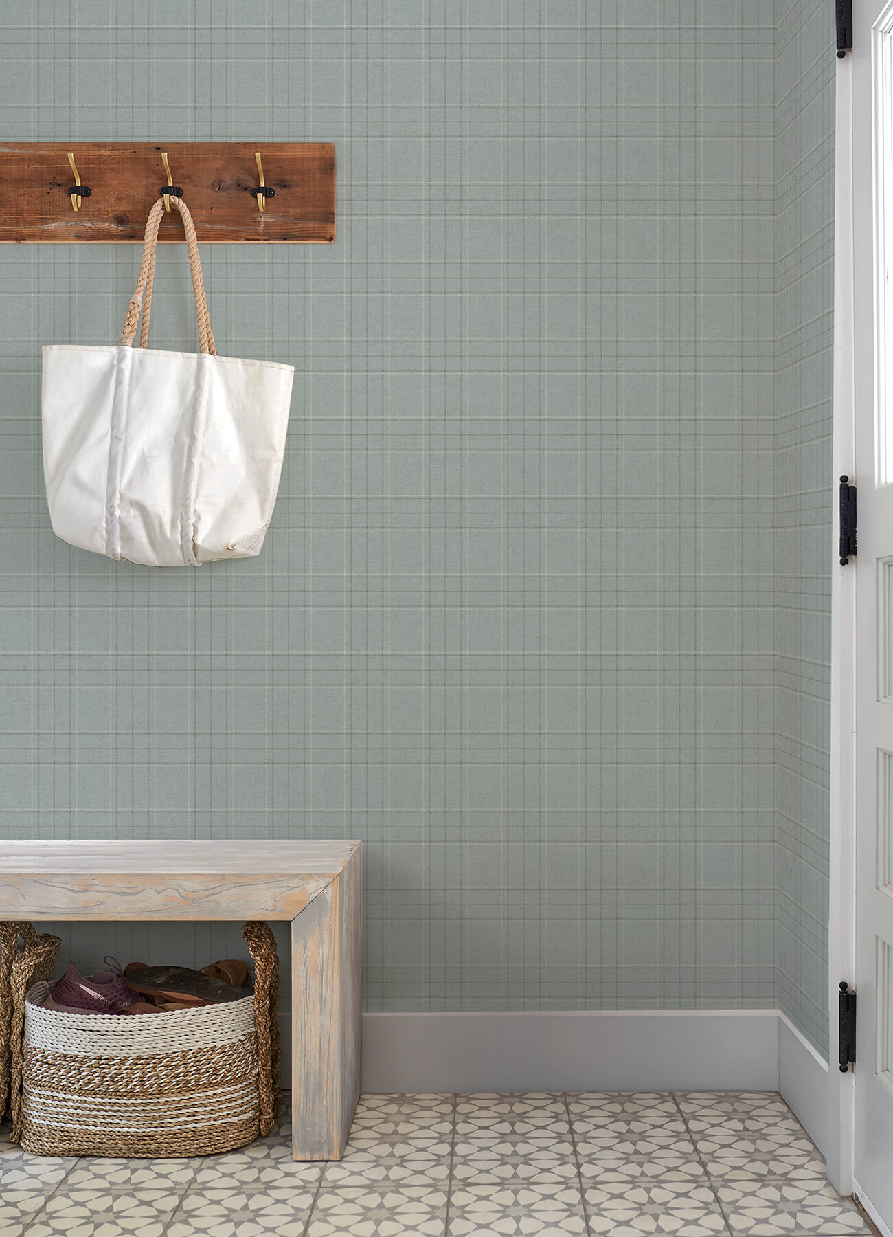Fox Hollow Turquoise Dashed Plaid Wallpaper