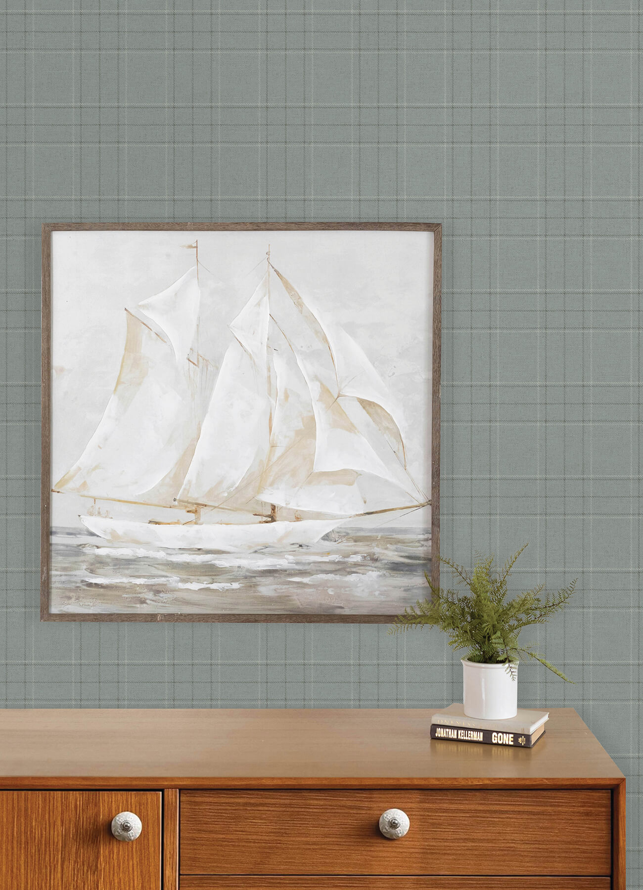 Fox Hollow Turquoise Dashed Plaid Wallpaper